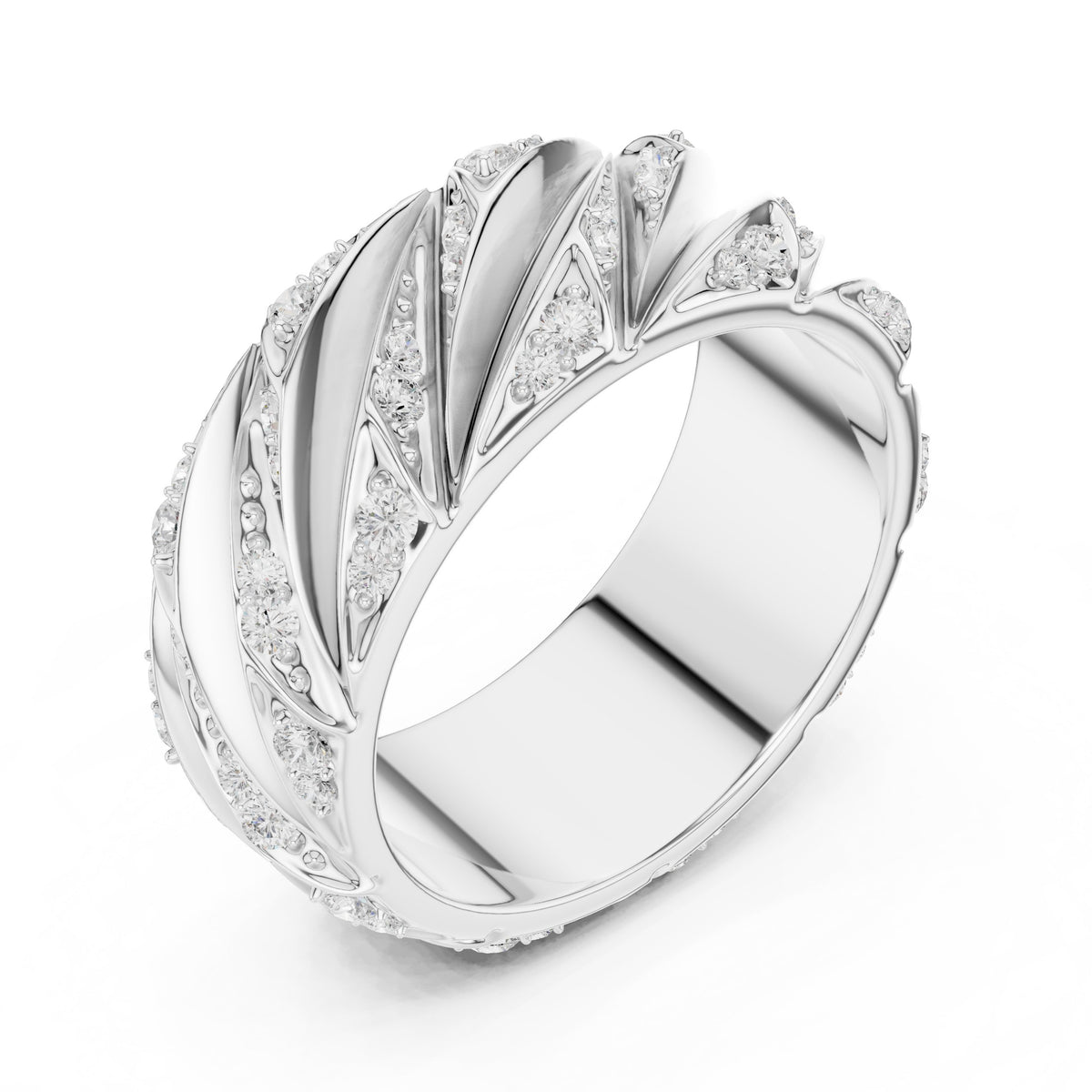 Twisted Pavé Men's Diamond Band in White Gold - VYKA Diamonds