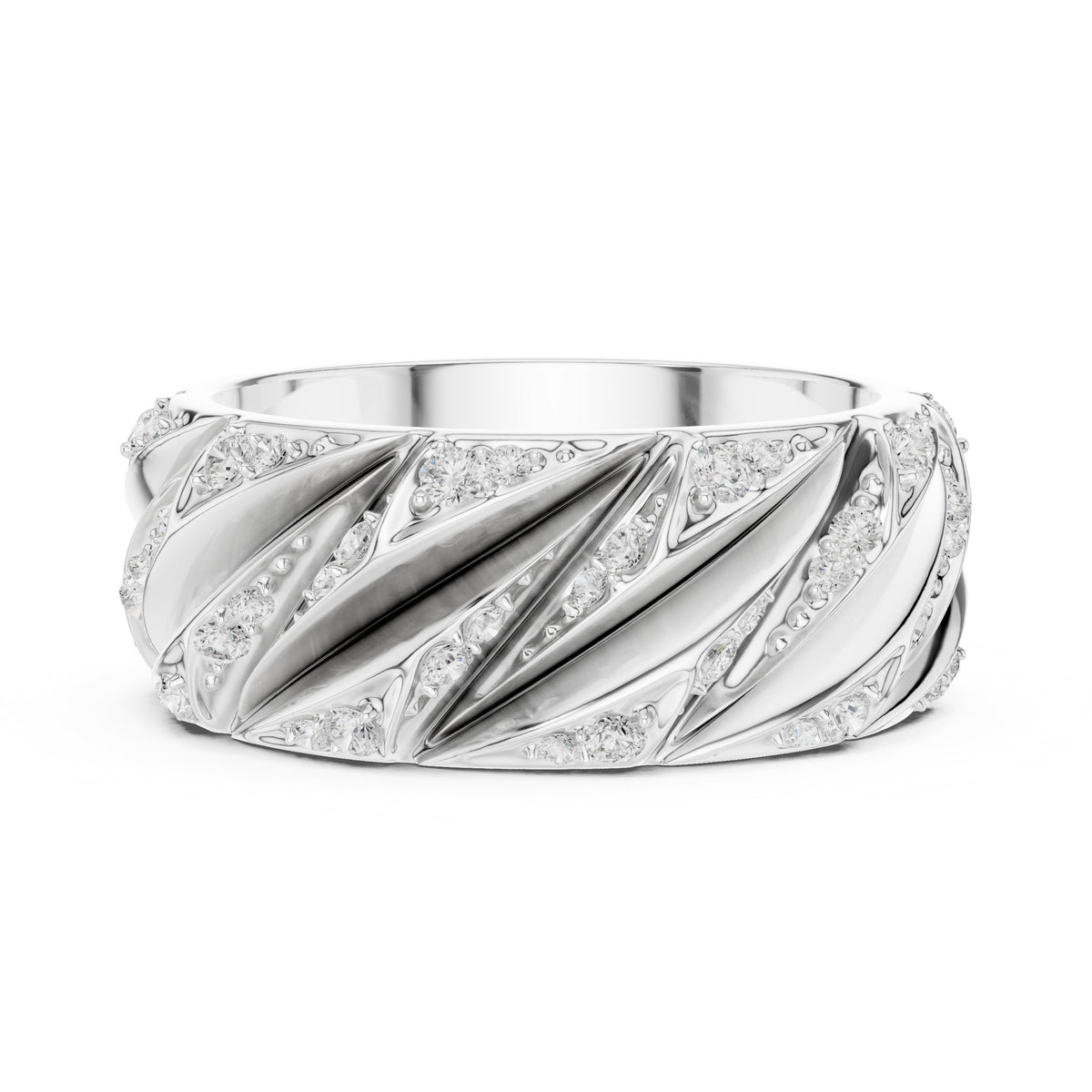 Twisted Pavé Men's Diamond Band in White Gold - VYKA Diamonds