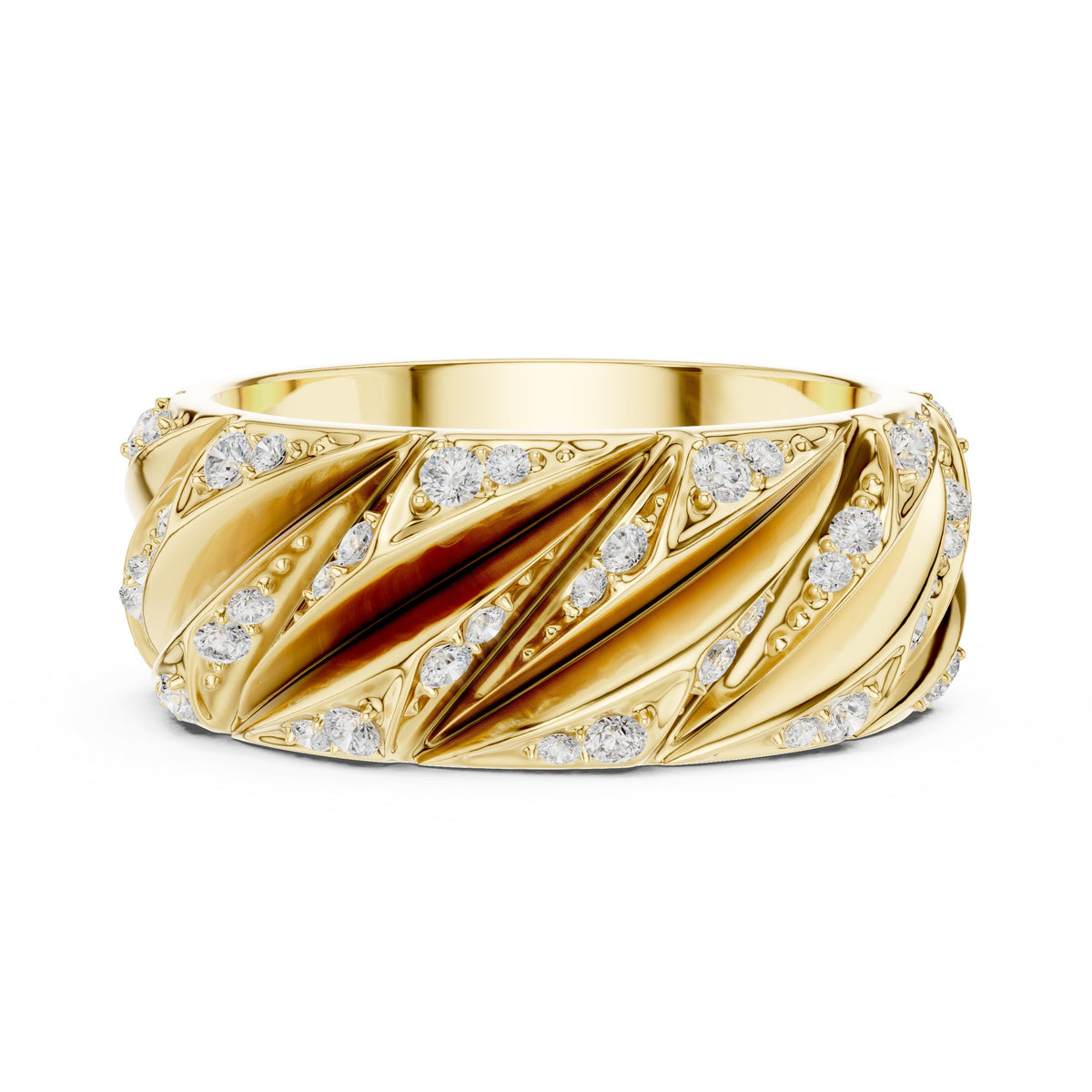 Twisted Pavé Men's Diamond Band in Yellow Gold - VYKA Diamonds