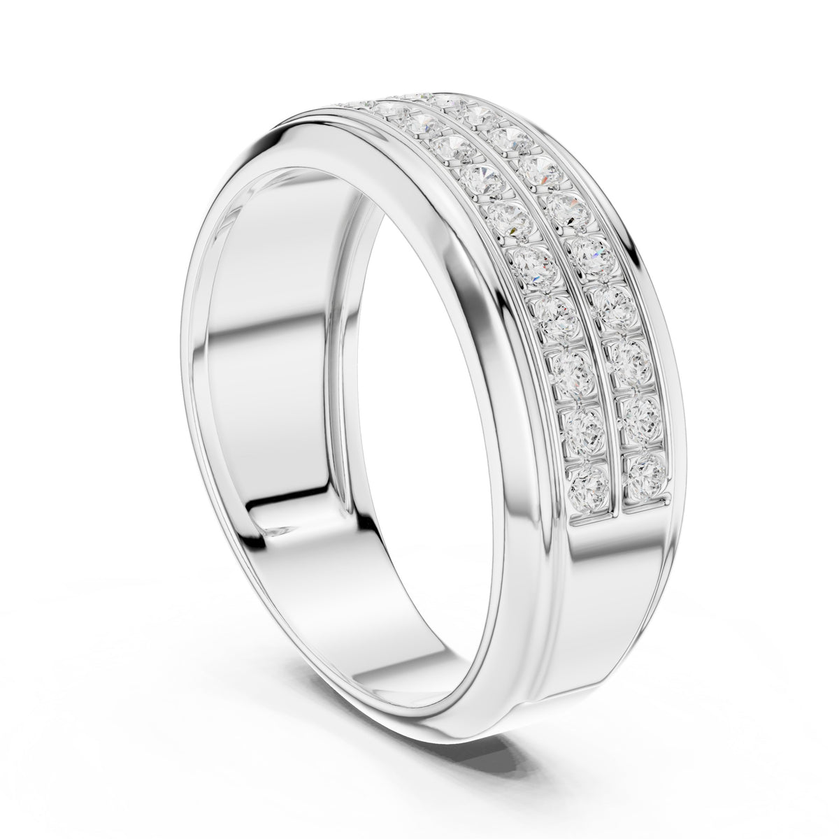 Three Row Pavé Men's Diamond Band in White Gold - VYKA Diamonds