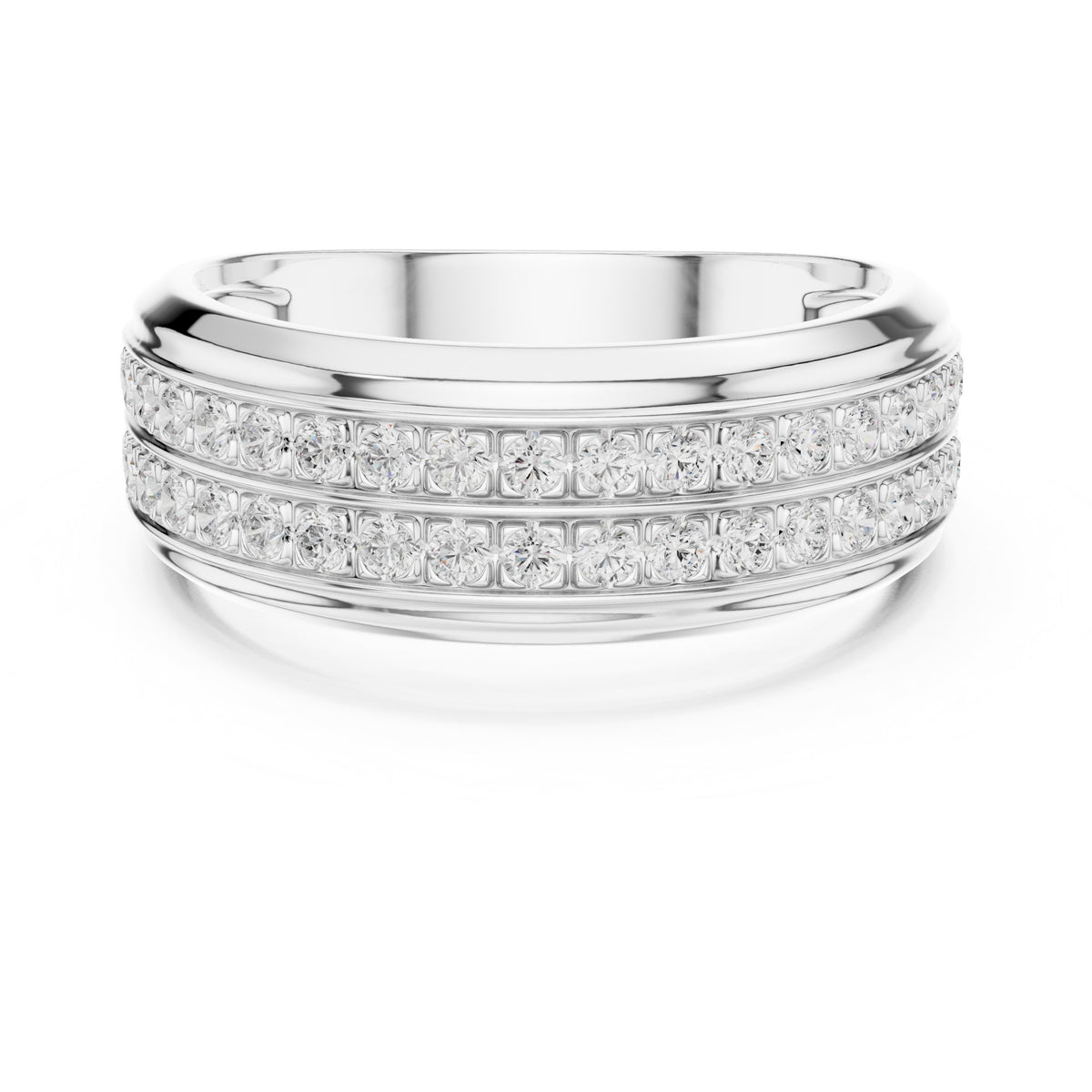 Three Row Pavé Men's Diamond Band in White Gold - VYKA Diamonds