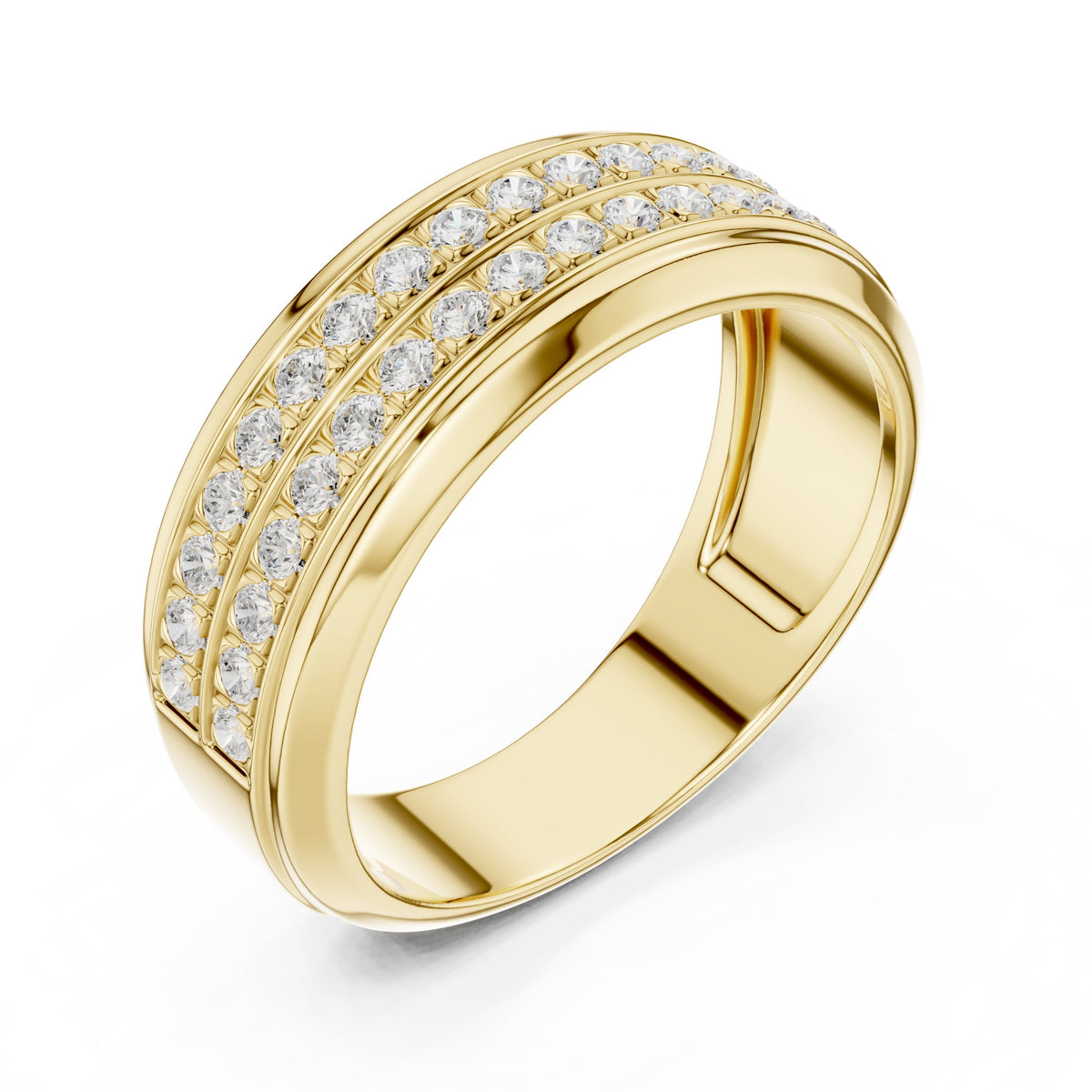 Three Row Pavé Men's Diamond Band in Yellow Gold - VYKA Diamonds