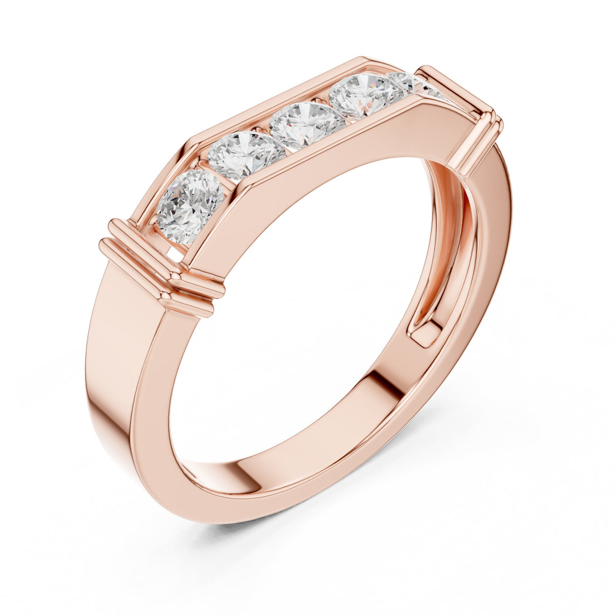 Five Stone Men's Diamond Band in Rose Gold - VYKA Diamonds