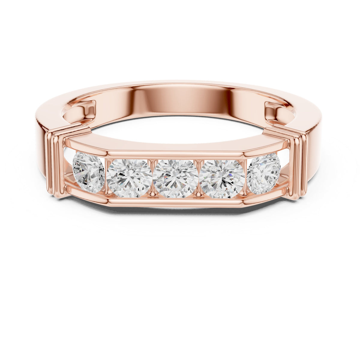 Five Stone Men's Diamond Band in Rose Gold - VYKA Diamonds