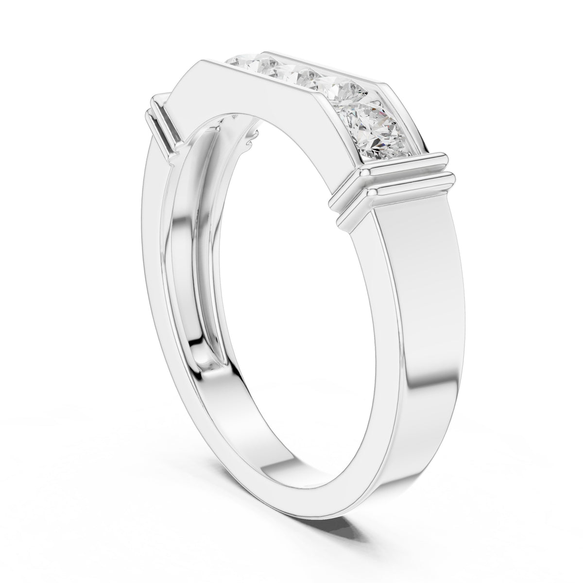 Five Stone Men's Diamond Band in White Gold - VYKA Diamonds