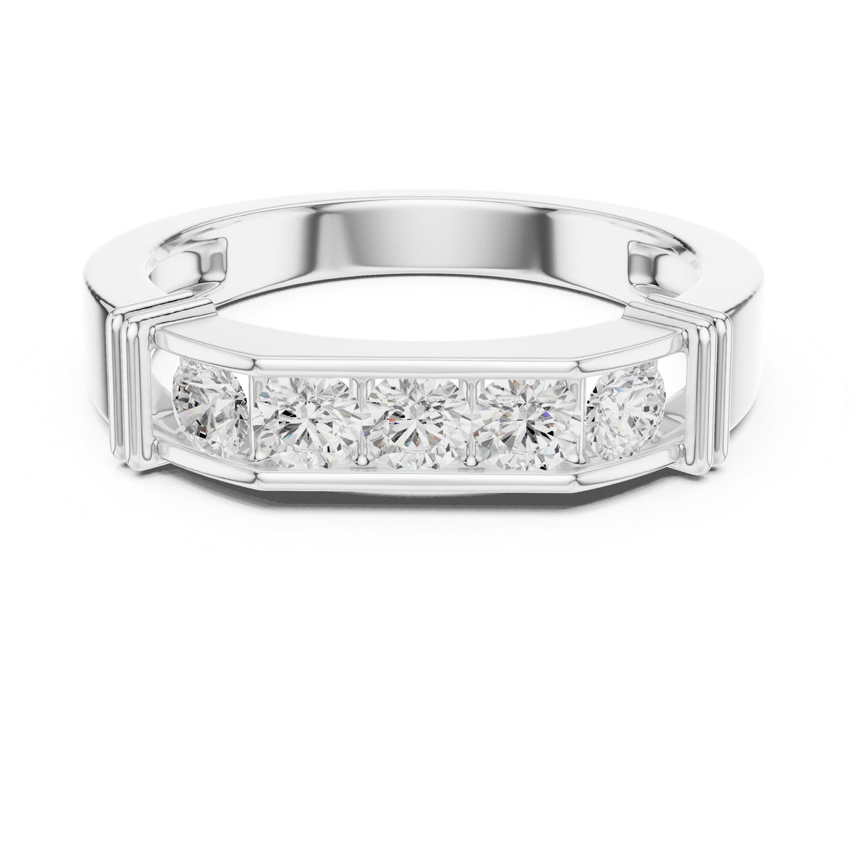 Five Stone Men's Diamond Band in White Gold - VYKA Diamonds