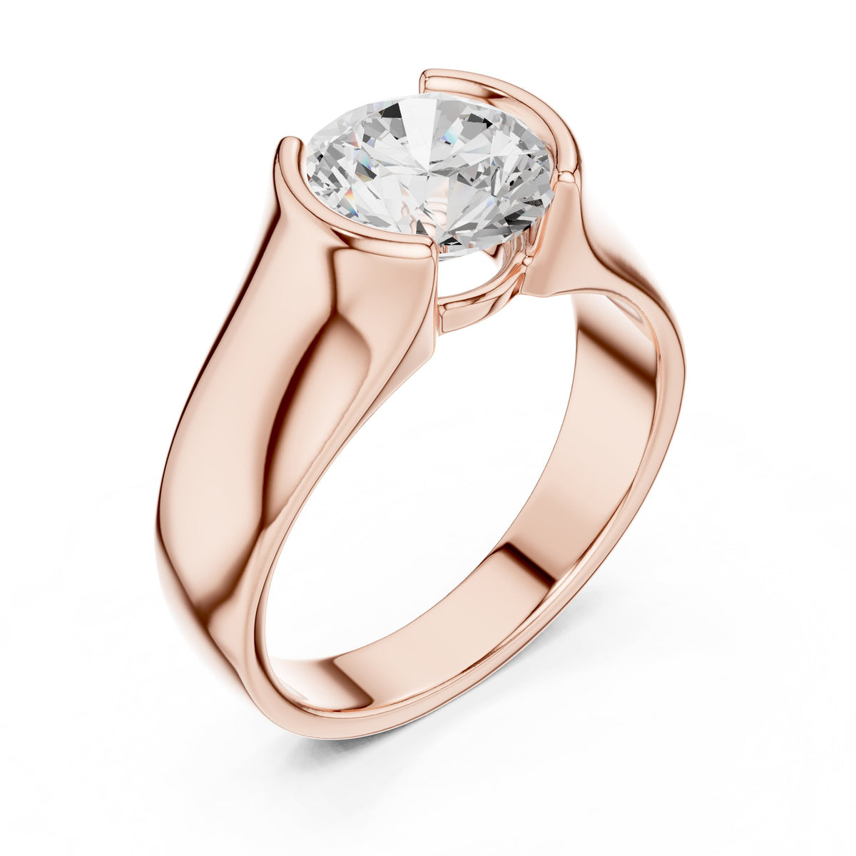 Half Bezel Round Diamond Men's Solitaire in Rose Gold - VYKA Diamonds