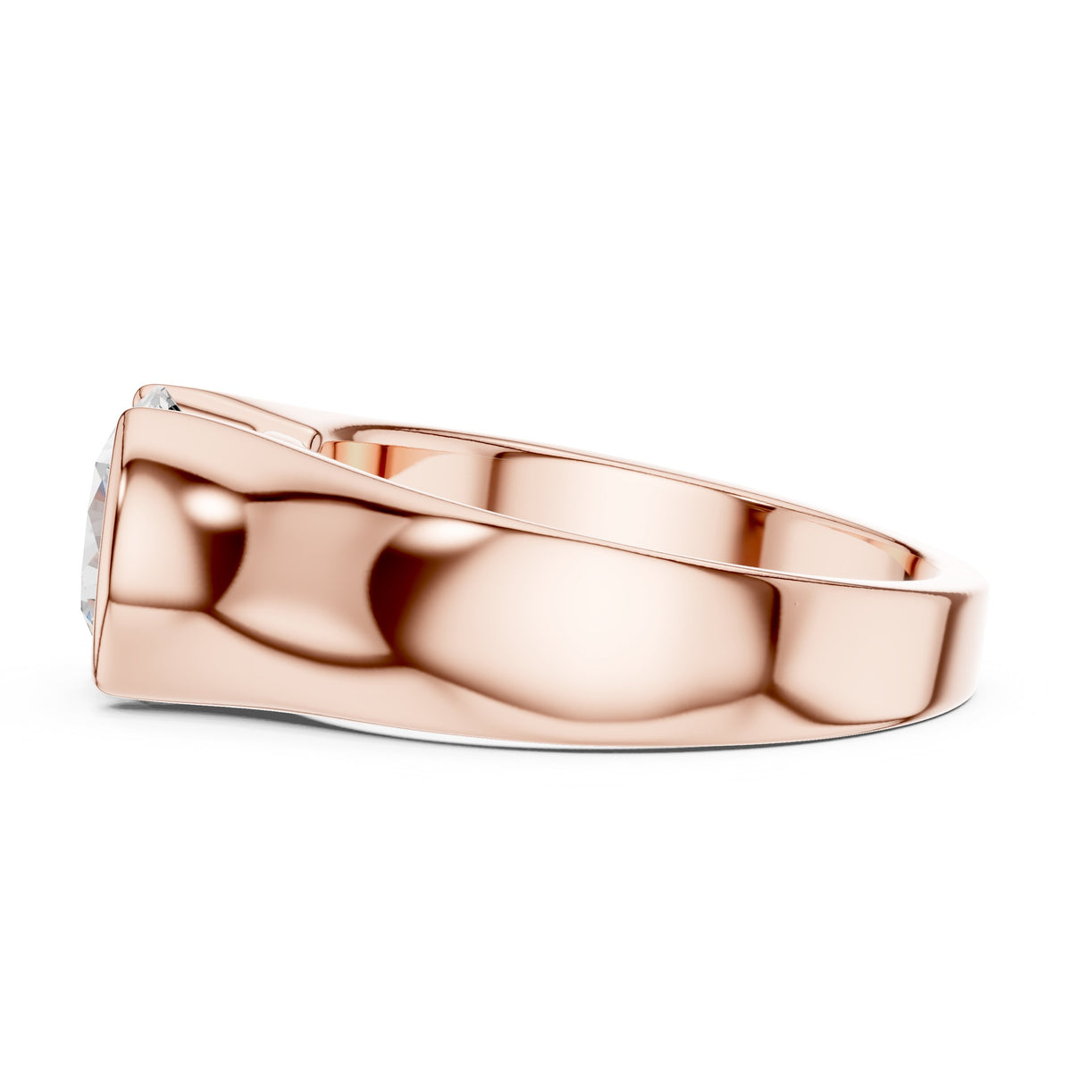Half Bezel Round Diamond Men's Solitaire in Rose Gold - VYKA Diamonds