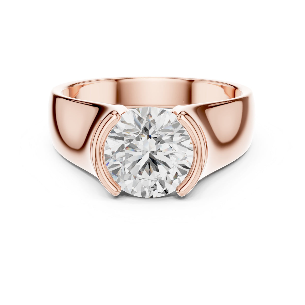 Half Bezel Round Diamond Men's Solitaire