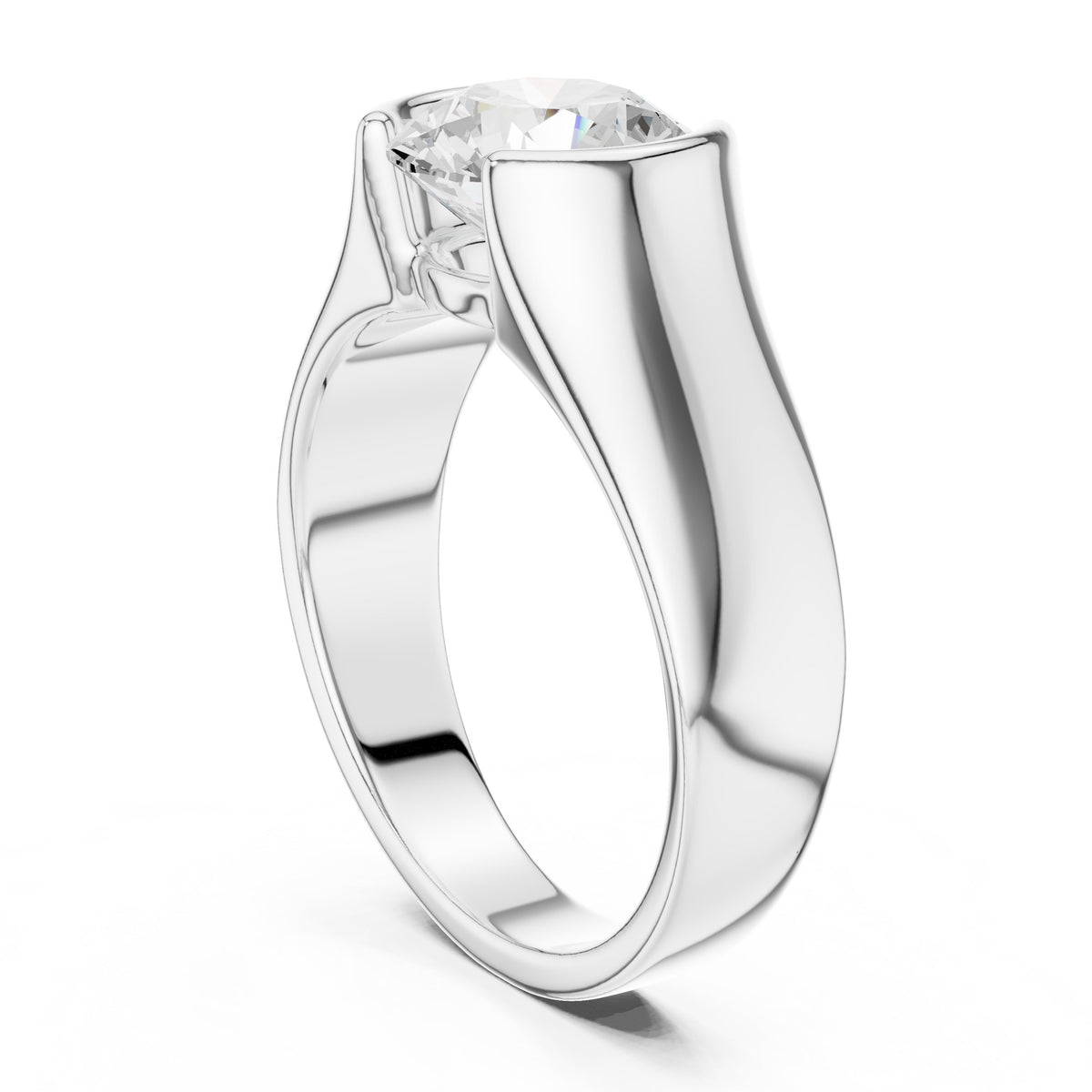 Half Bezel Round Diamond Men's Solitaire