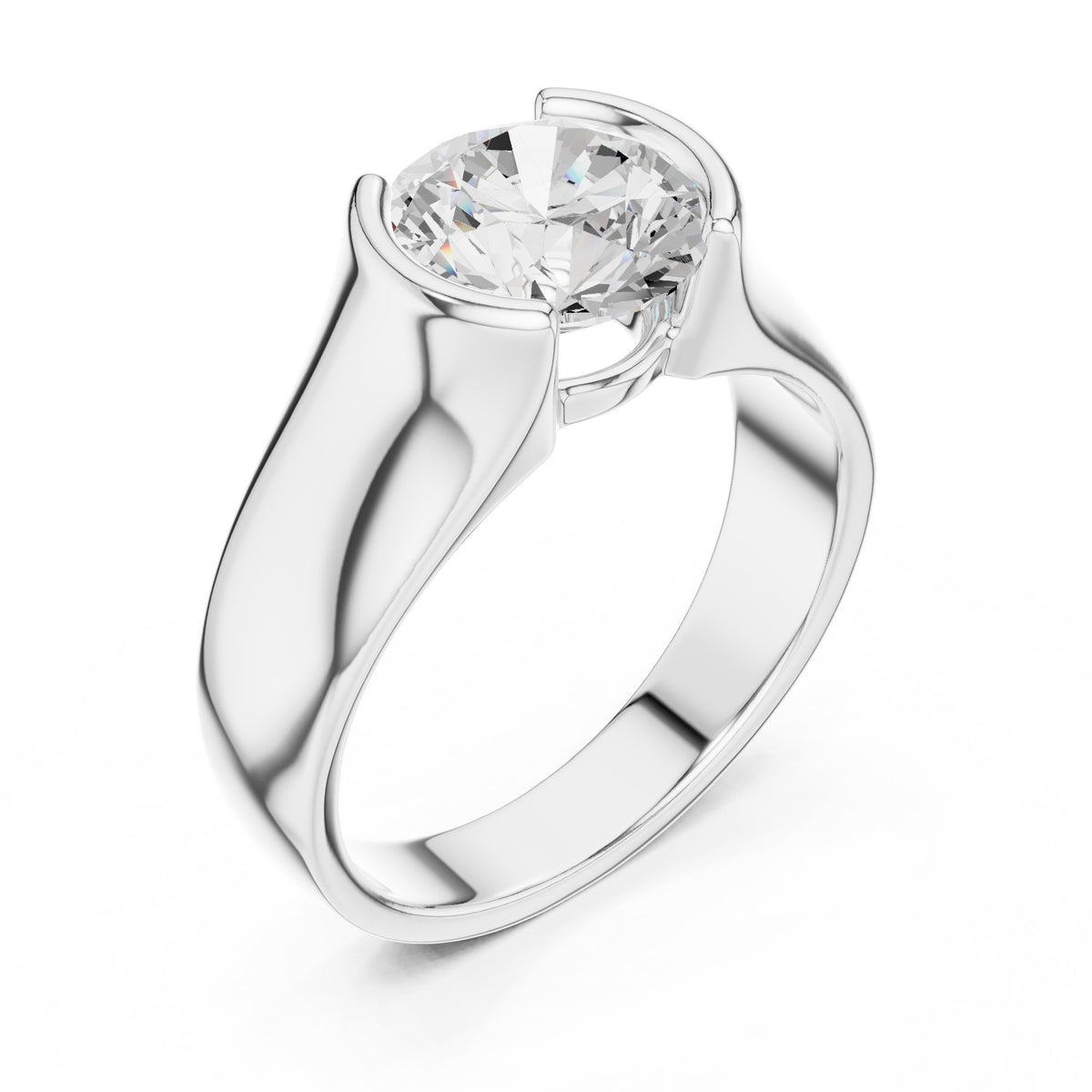 Half Bezel Round Diamond Men's Solitaire