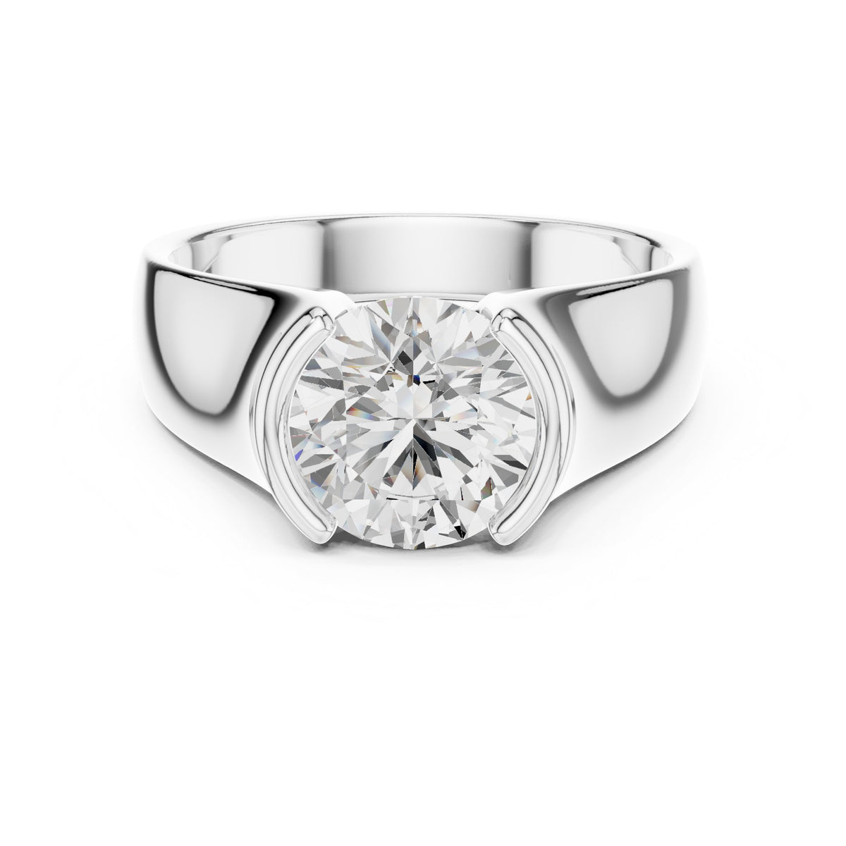 Half Bezel Round Diamond Men's Solitaire in White Gold - VYKA Diamonds