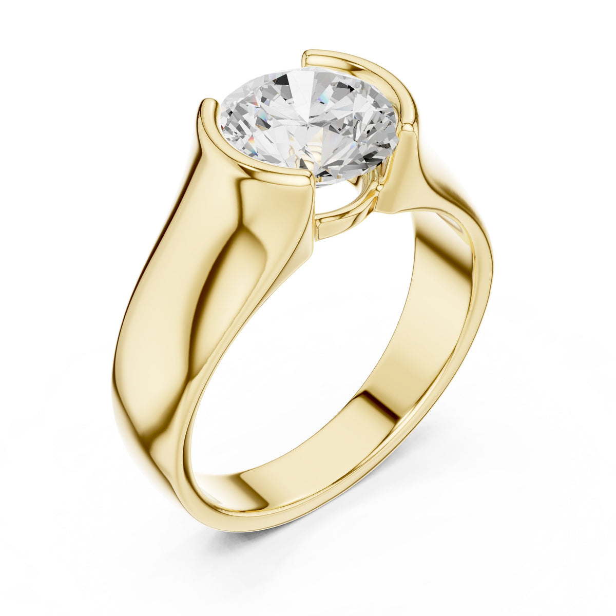 Half Bezel Round Diamond Men's Solitaire
