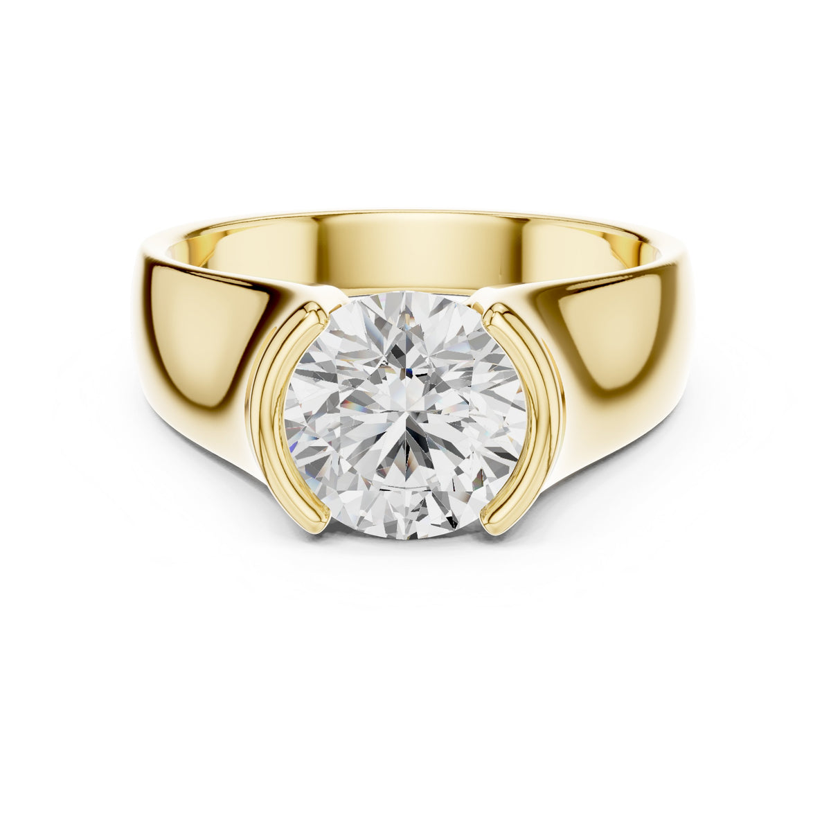 Half Bezel Round Diamond Men's Solitaire in Yellow Gold - VYKA Diamonds