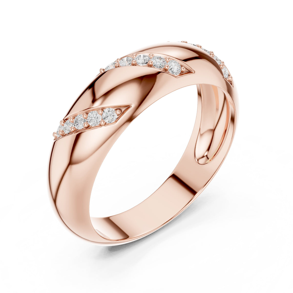 Diagonal Diamond Dome Band in Rose Gold - VYKA Diamonds