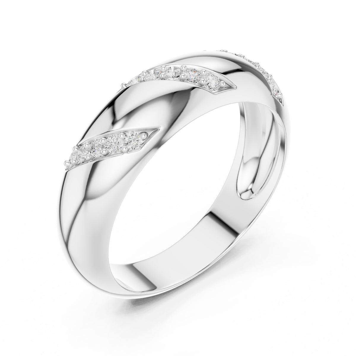 Diagonal Diamond Dome Band in White Gold - VYKA Diamonds