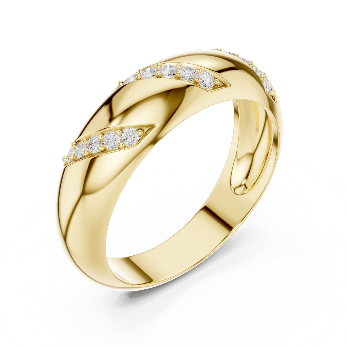 Diagonal Diamond Dome Band in Yellow Gold - VYKA Diamonds