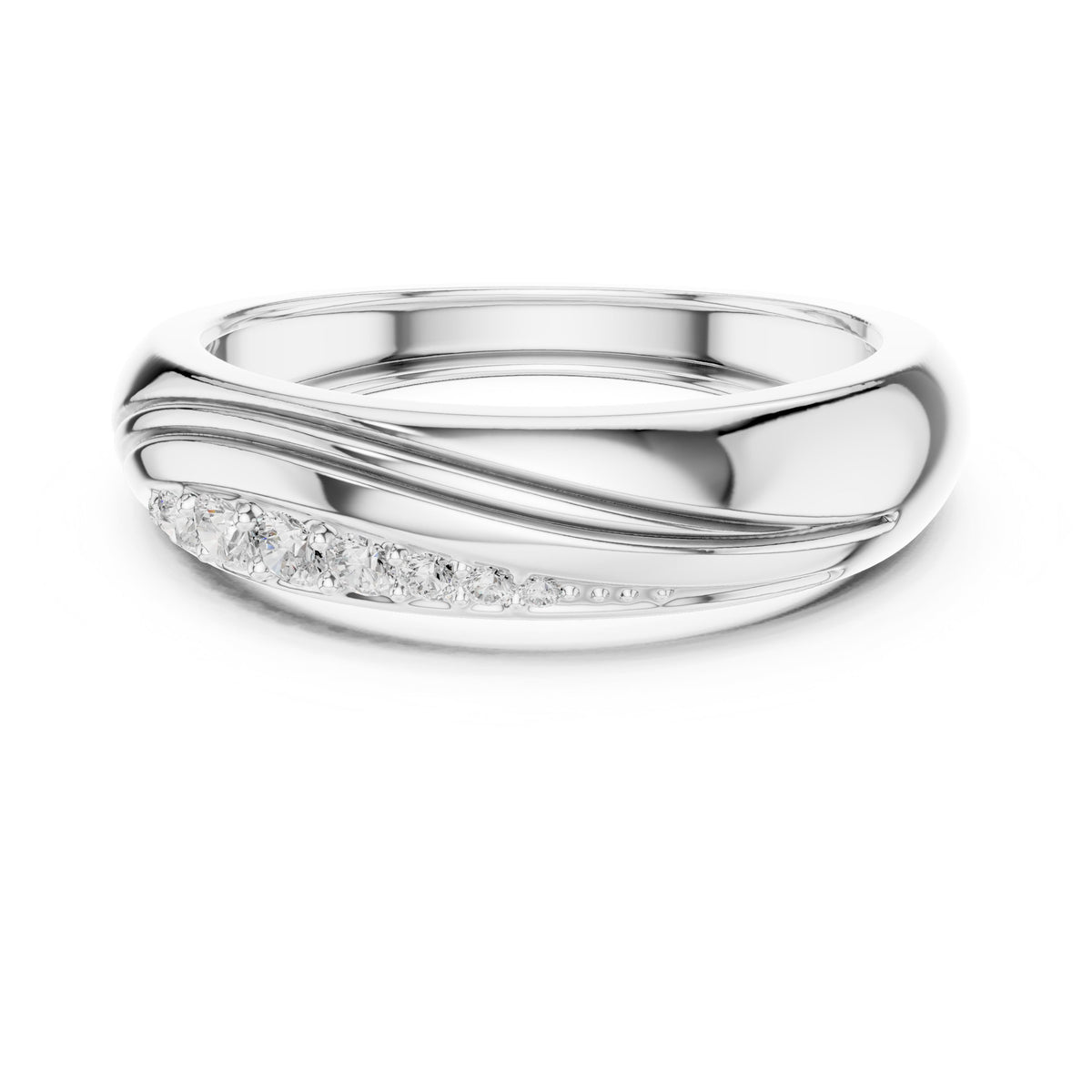 Wave Pavé Diamond Band in White Gold - VYKA Diamonds