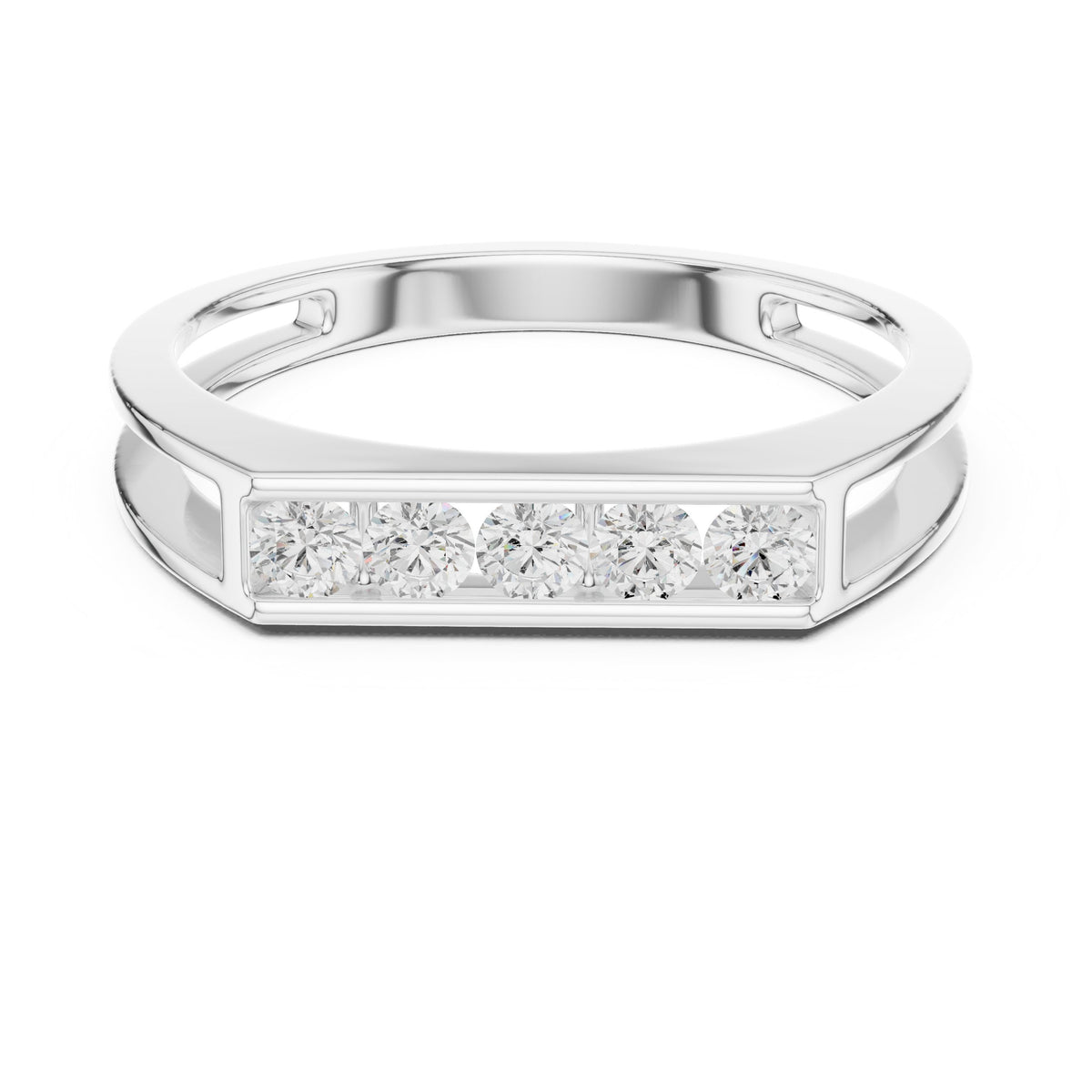 Raised Channel Men's Diamond Band in White Gold - VYKA Diamonds