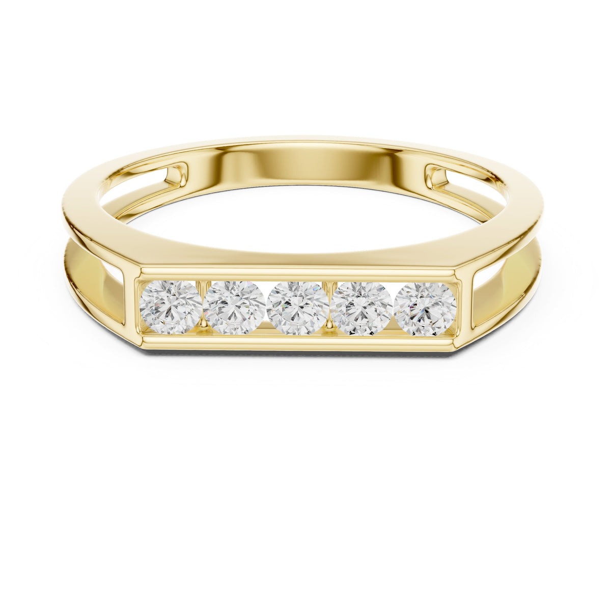 Raised Channel Men's Diamond Band in Yellow Gold - VYKA Diamonds