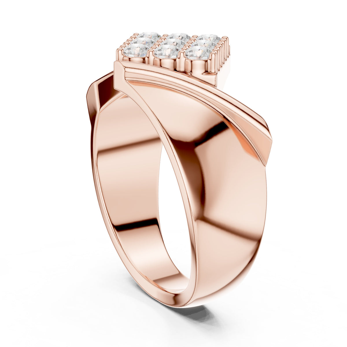 Diagonal Pavé Statement Men's Ring in Rose Gold - VYKA Diamonds