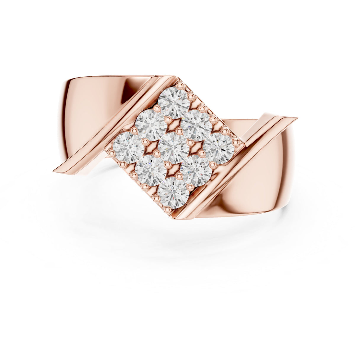 Diagonal Pavé Statement Men's Ring in Rose Gold - VYKA Diamonds