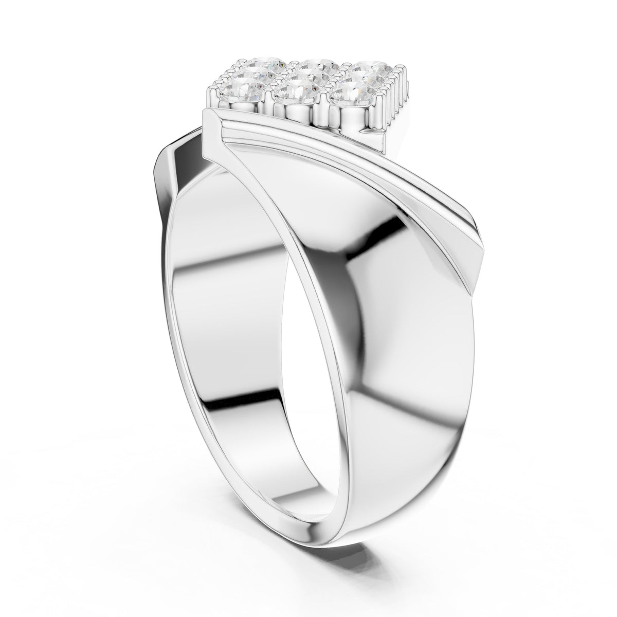 Diagonal Pavé Statement Men's Ring in White Gold - VYKA Diamonds