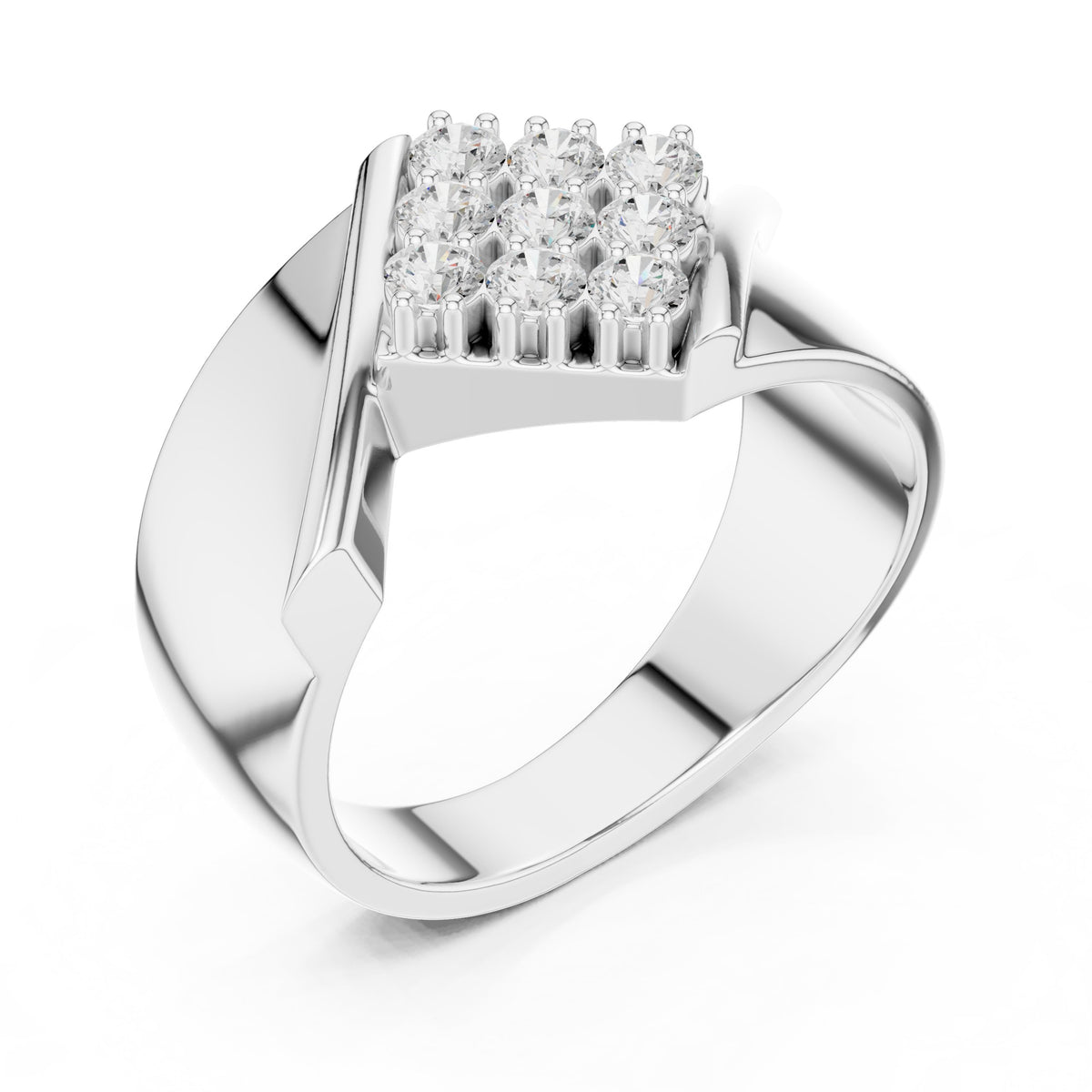 Diagonal Pavé Statement Men's Ring in White Gold - VYKA Diamonds