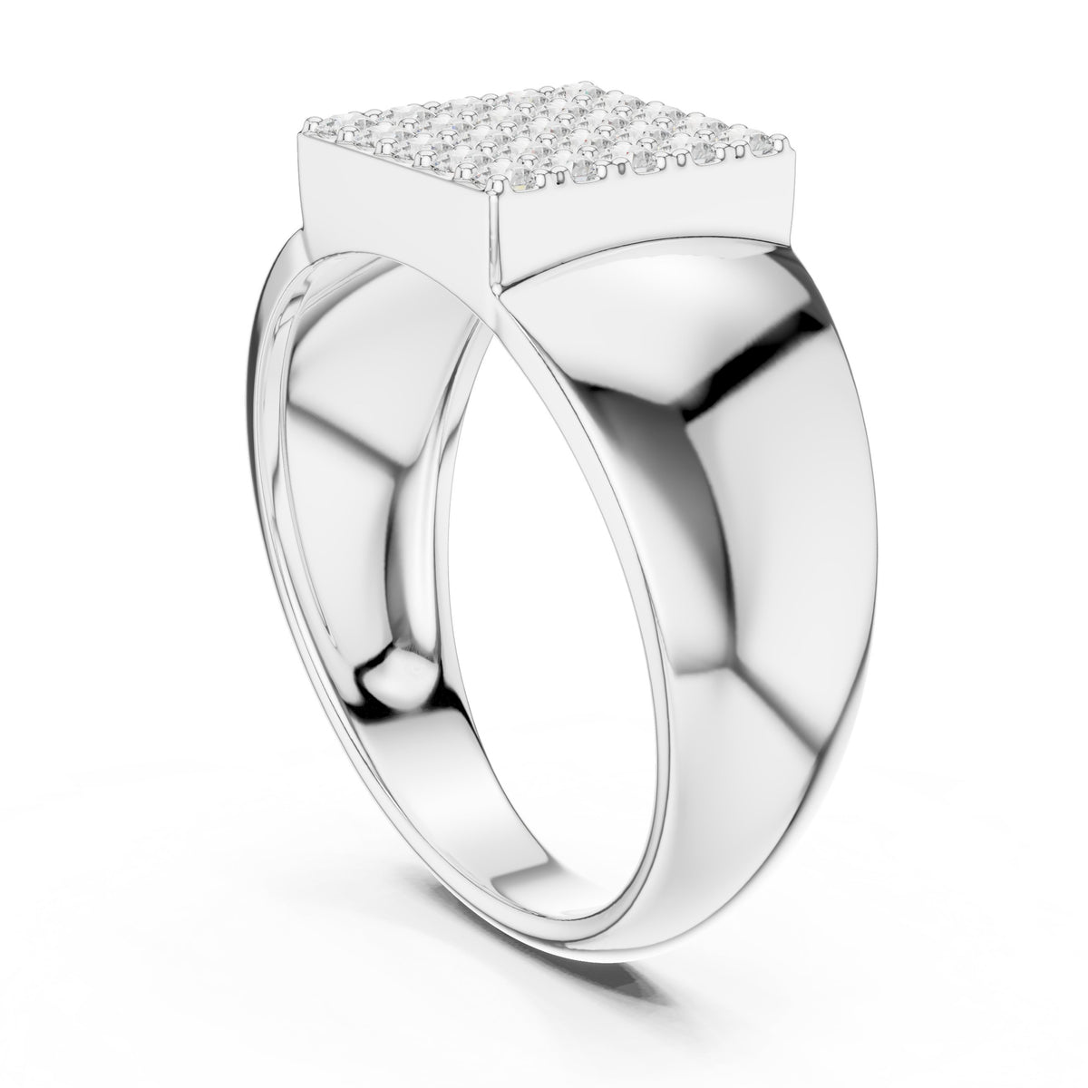 Square Pavé Signet Men's Ring in White Gold - VYKA Diamonds
