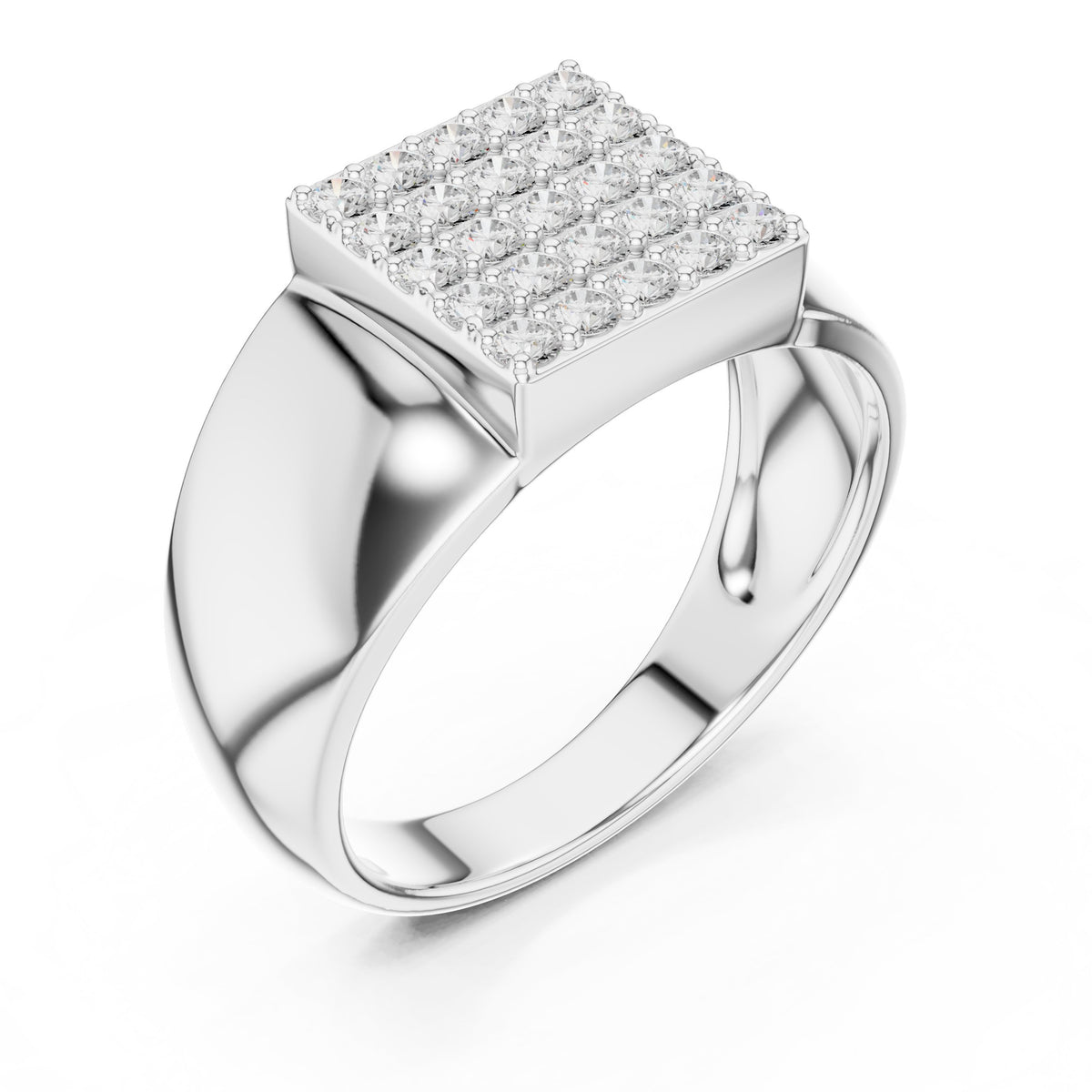 Square Pavé Signet Men's Ring in White Gold - VYKA Diamonds