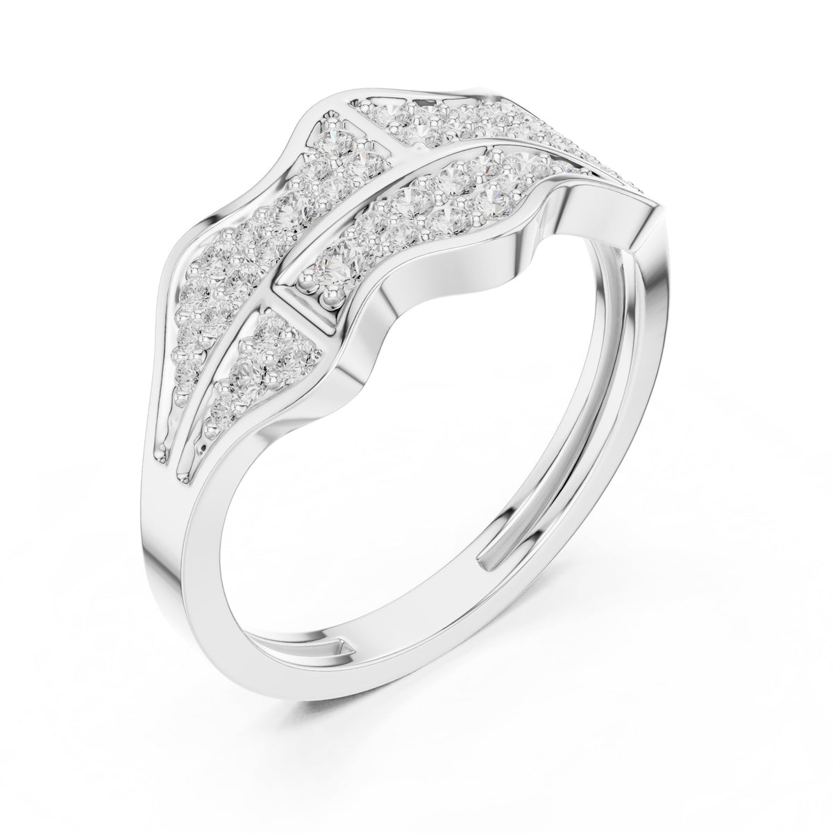 Wave Pavé Men's Diamond Band in White Gold - VYKA Diamonds