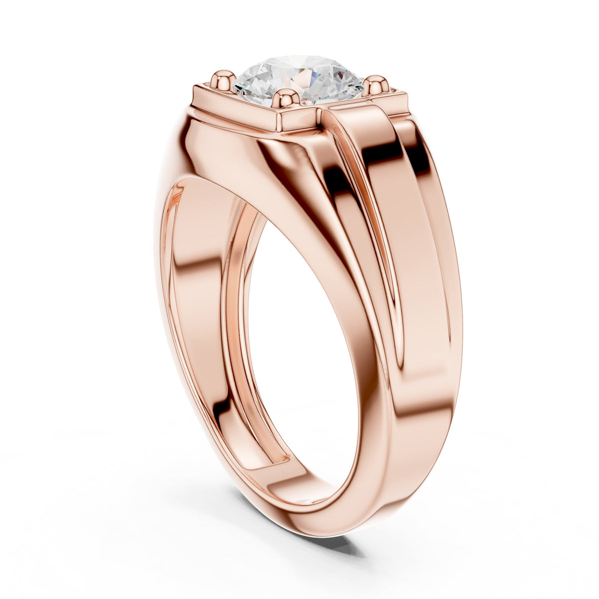 Round Diamond Men's Ring with Square Gold Frame