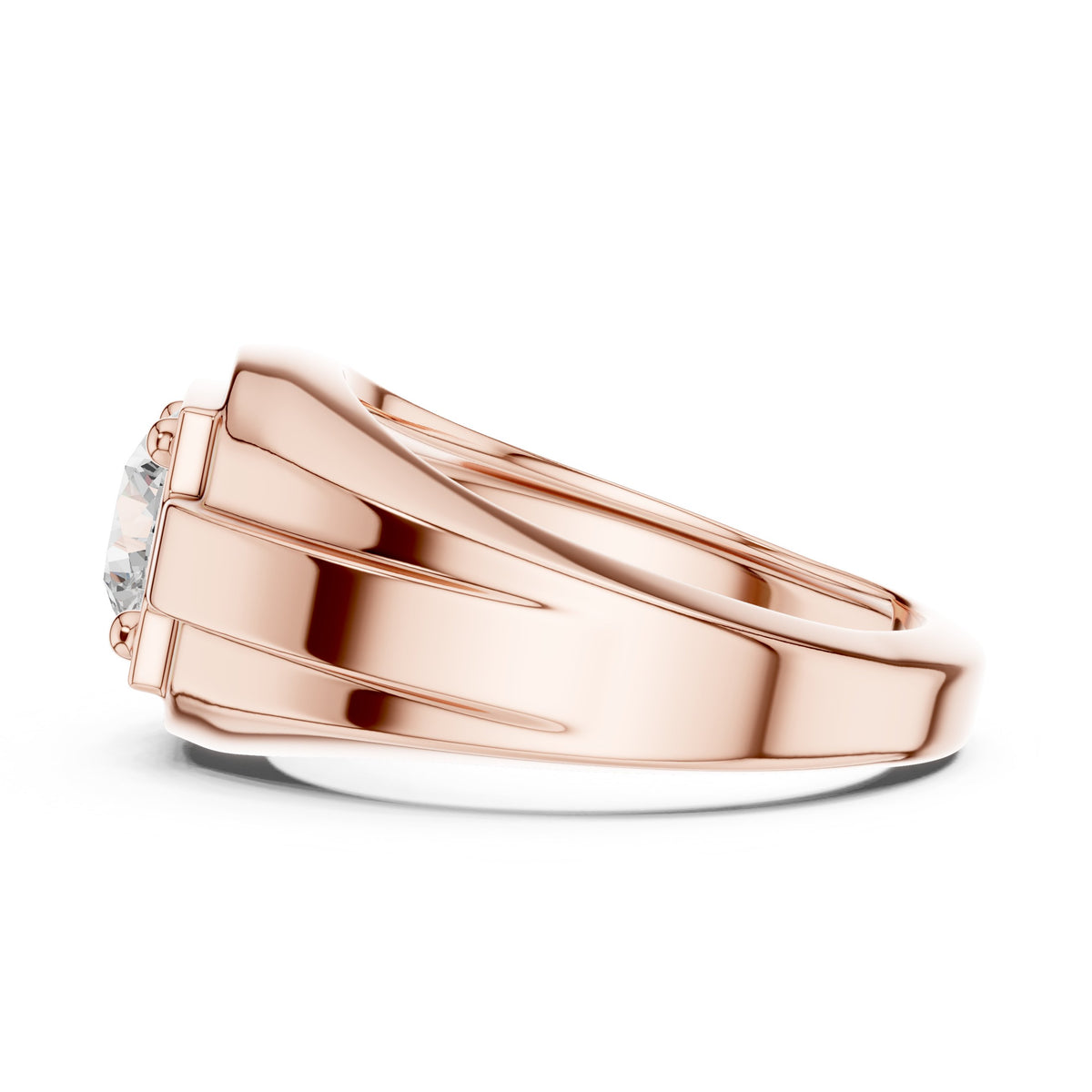 Round Diamond Men's Ring with Square Gold Frame