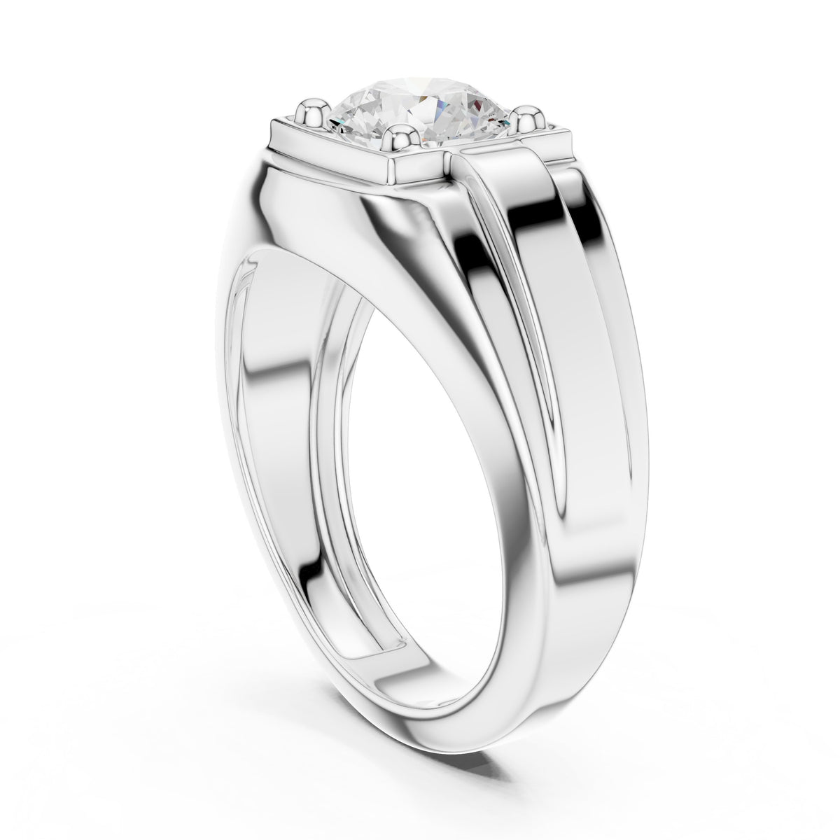 Round Diamond Men's Ring with Square Gold Frame