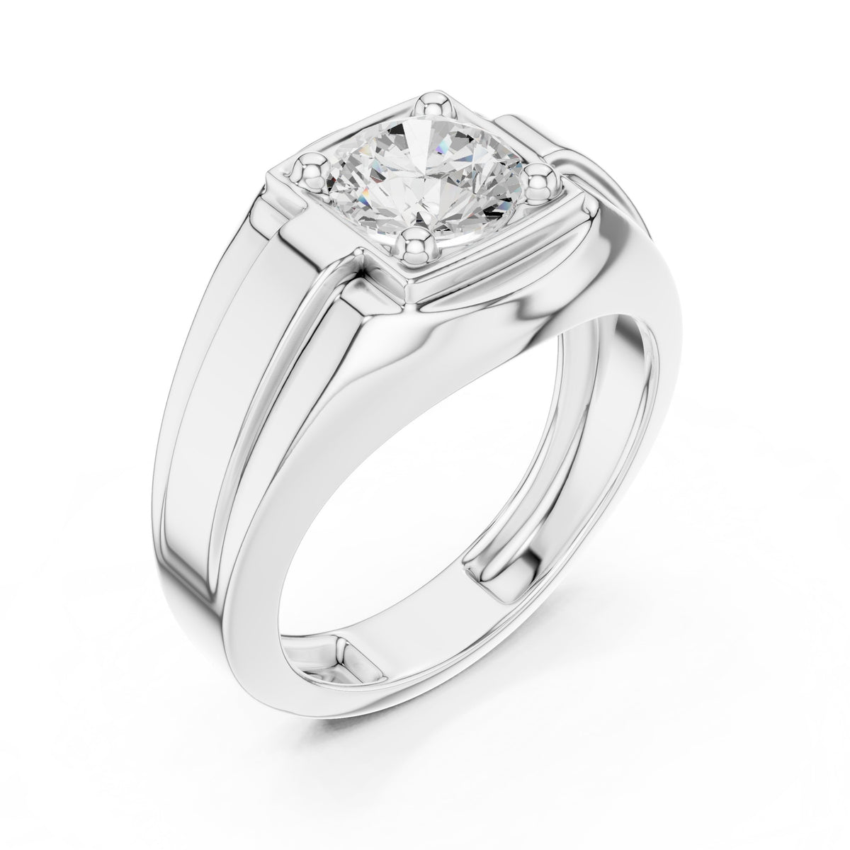Round Diamond Men's Ring with Square Gold Frame