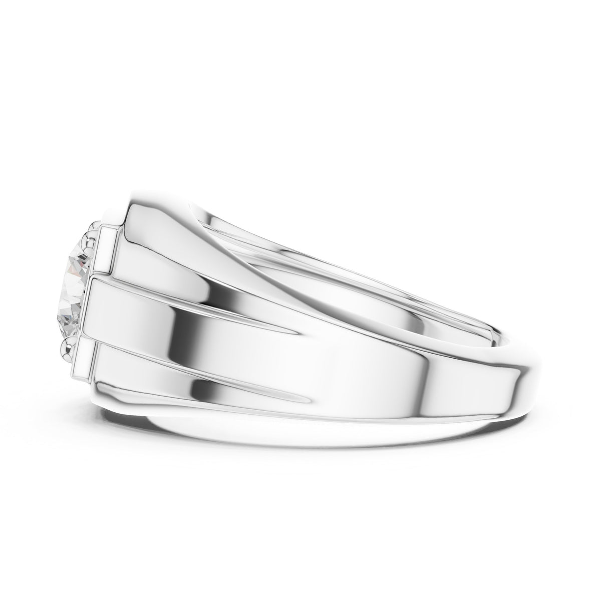 Round Diamond Men's Ring with Square Gold Frame