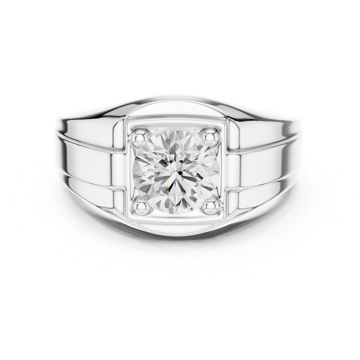 Round Diamond Men's Ring with Square Gold Frame in White Gold - VYKA Diamonds