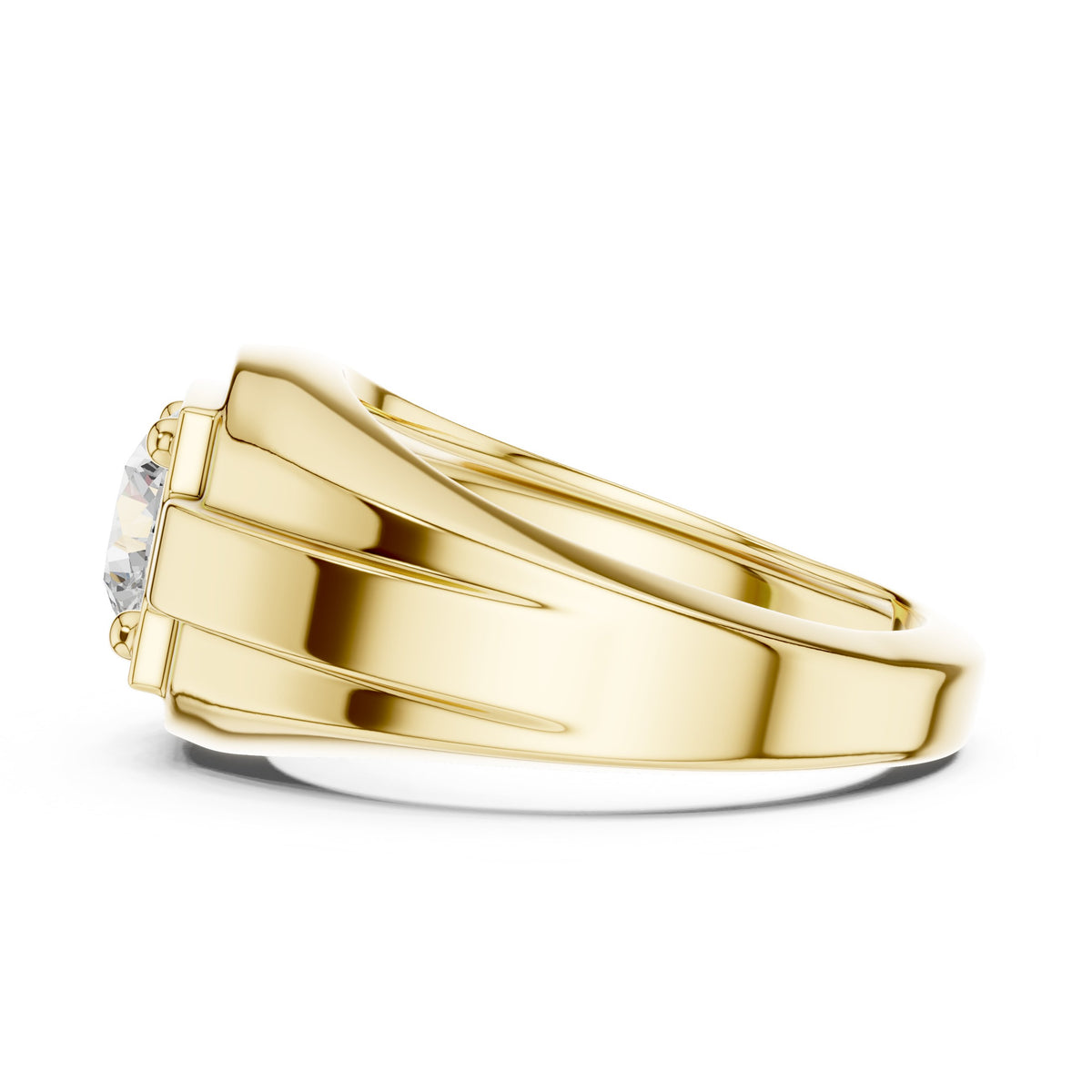 Round Diamond Men's Ring with Square Gold Frame in Yellow Gold - VYKA Diamonds