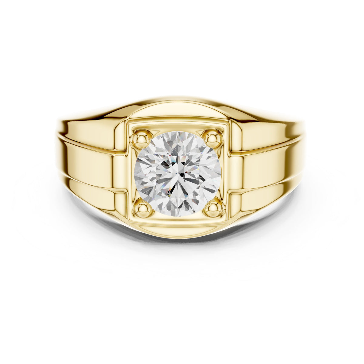Round Diamond Men's Ring with Square Gold Frame
