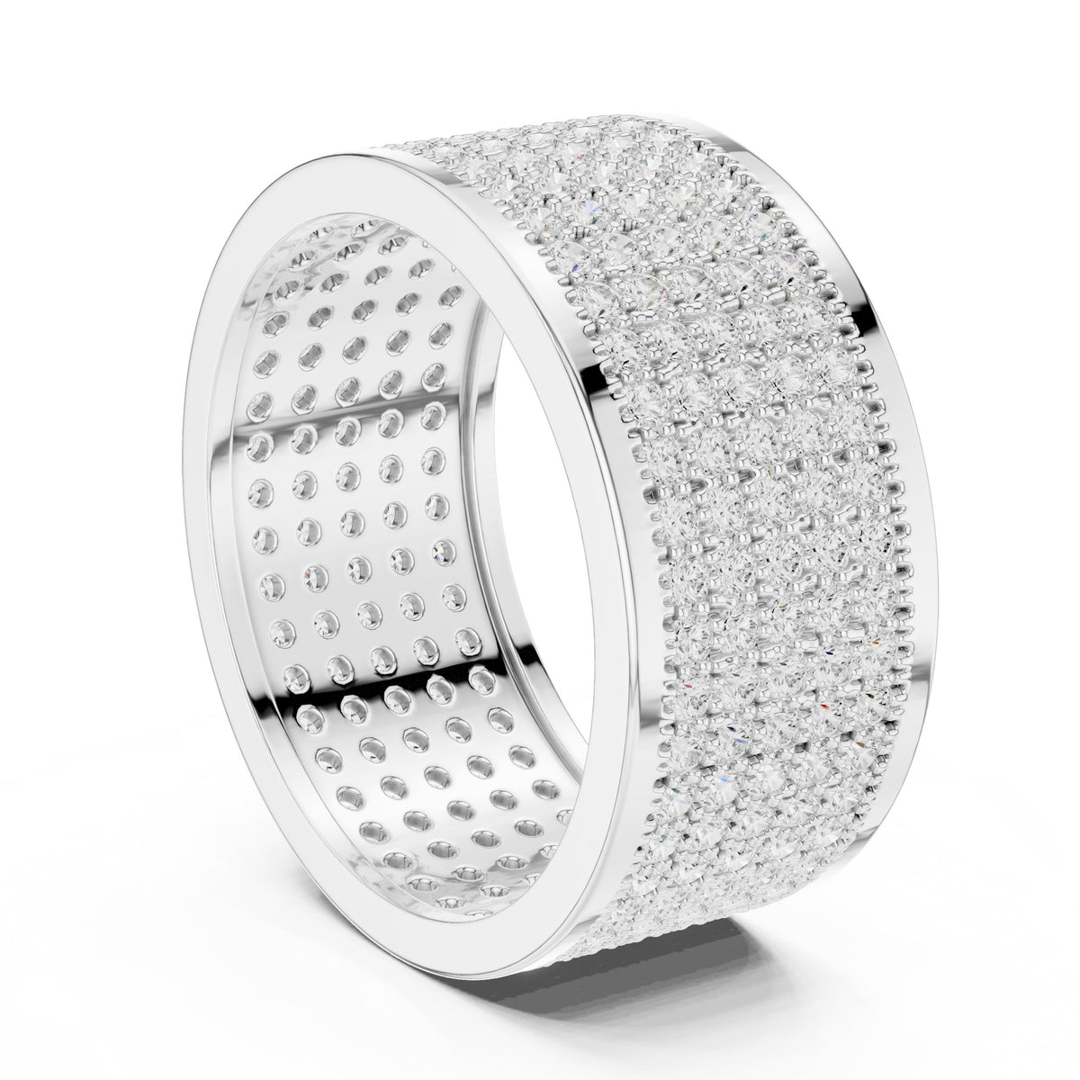 Full Pavé Wide Men's Diamond Band in White Gold - VYKA Diamonds