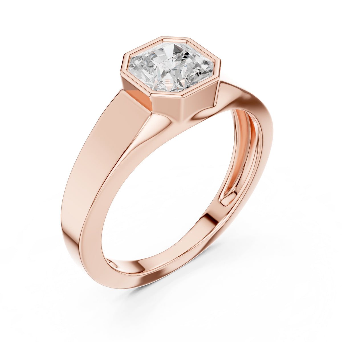 Octagon Bezel Radiant Diamond Men's Ring in Rose Gold - VYKA Diamonds