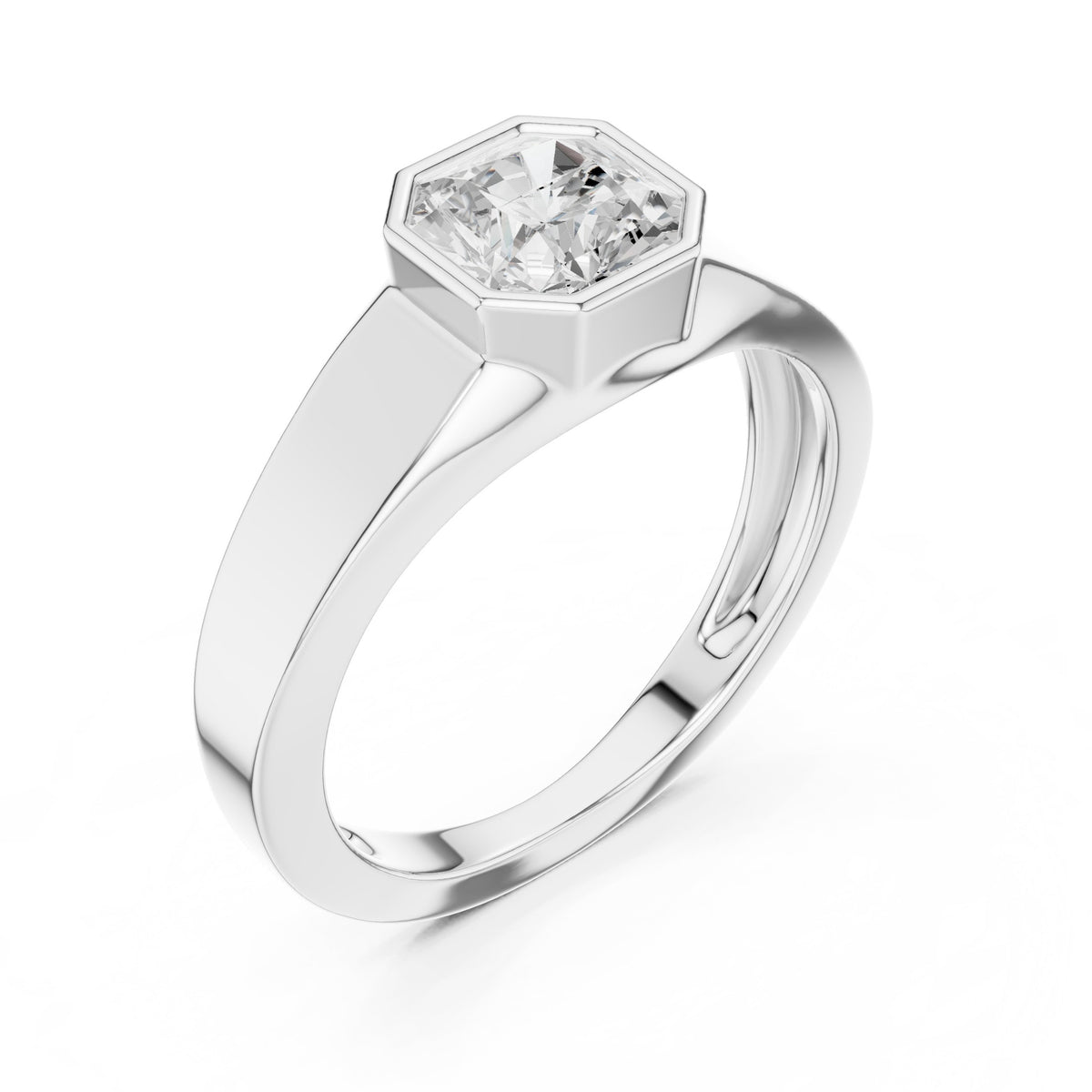 Octagon Bezel Radiant Diamond Men's Ring in White Gold - VYKA Diamonds