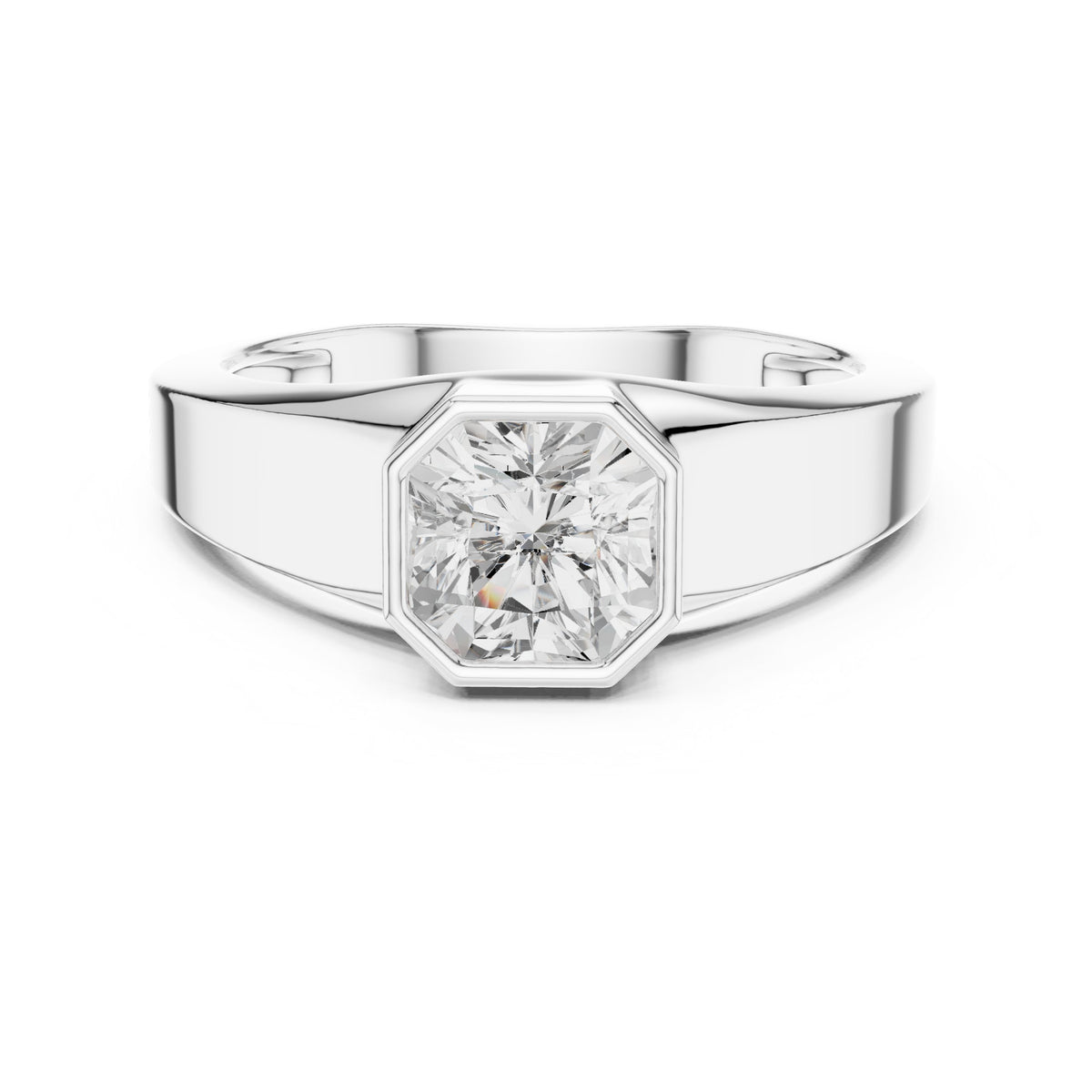 Octagon Bezel Radiant Diamond Men's Ring in White Gold - VYKA Diamonds