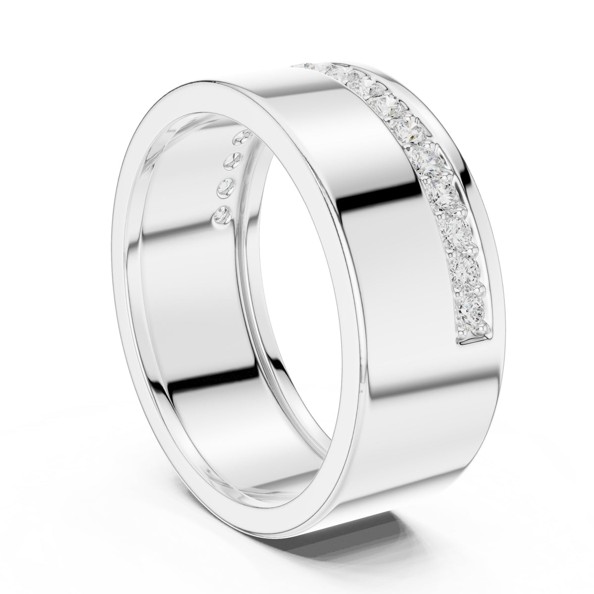 Wide Channel Men's Diamond Band in White Gold - VYKA Diamonds