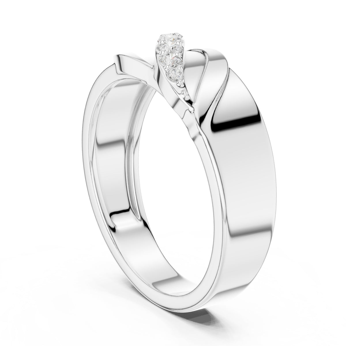 Leaf Pavé Men's Diamond Ring in White Gold - VYKA Diamonds