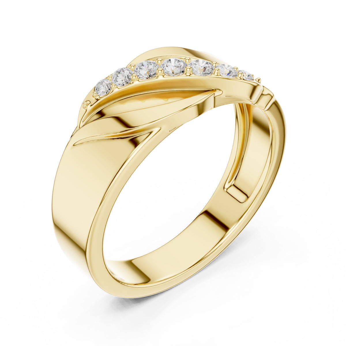 Leaf Pavé Men's Diamond Ring in Yellow Gold - VYKA Diamonds