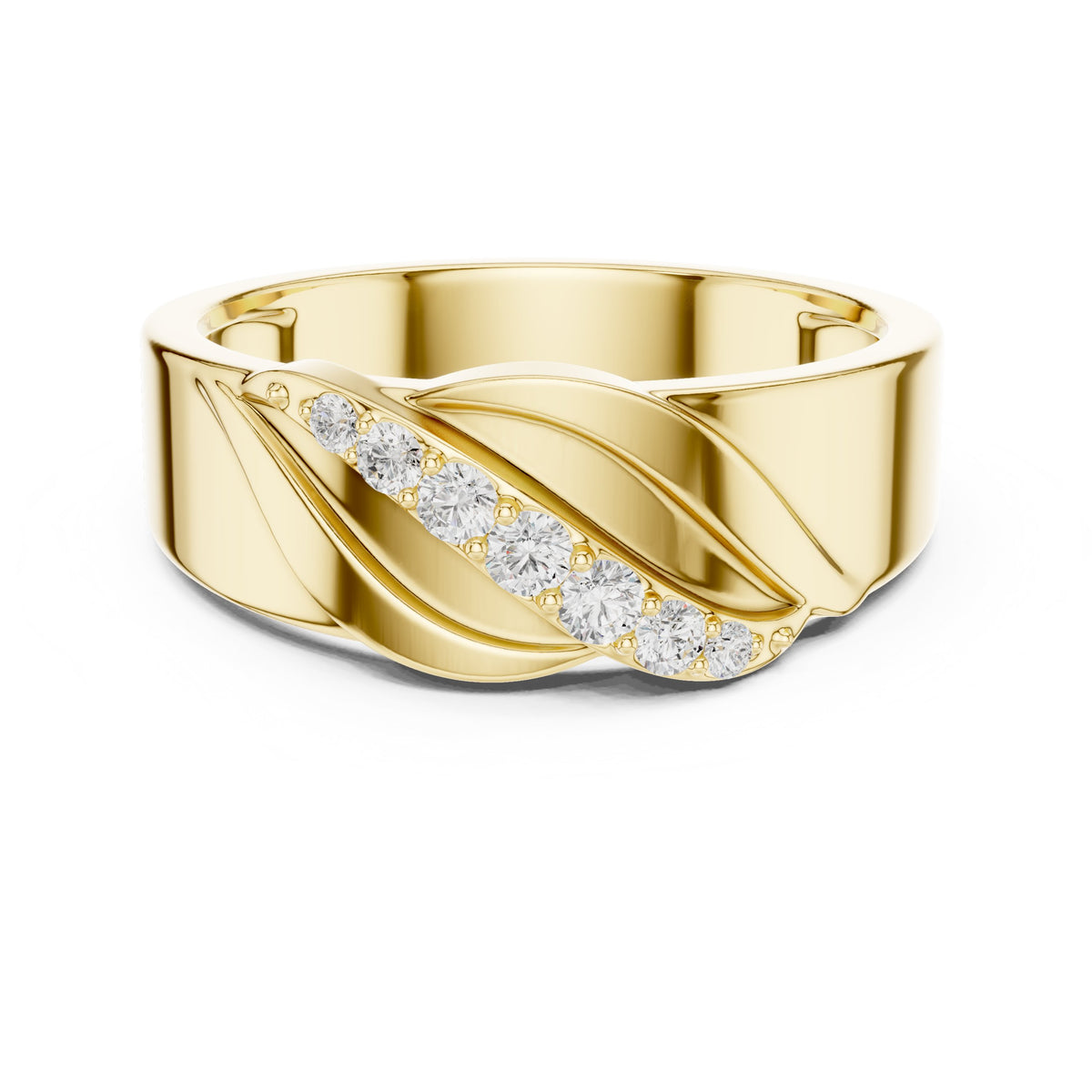 Leaf Pavé Men's Diamond Ring in Yellow Gold - VYKA Diamonds