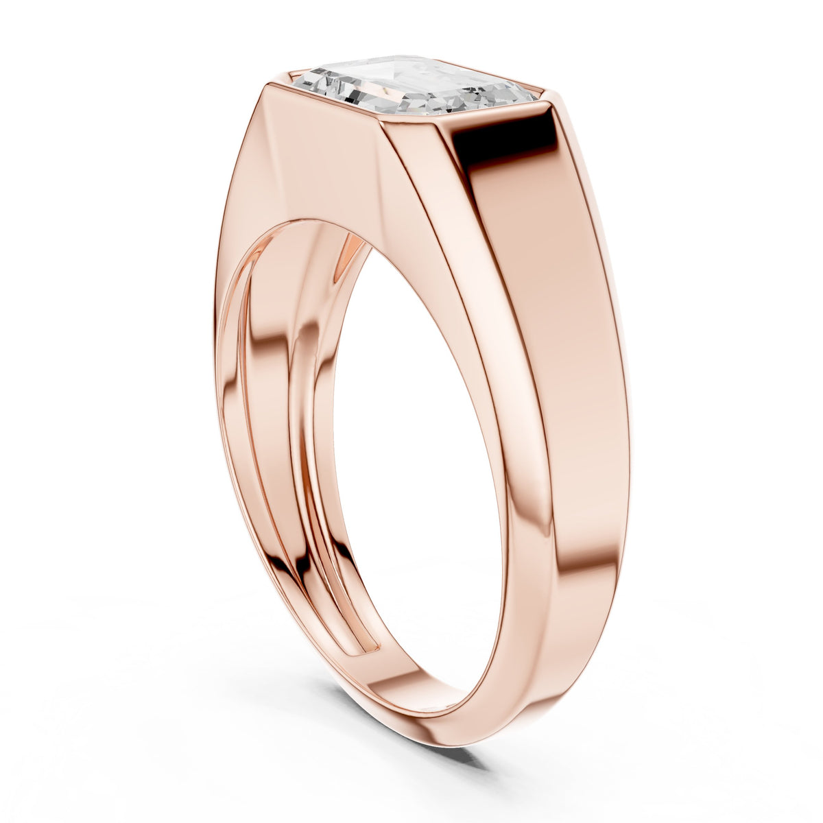 East-West Emerald Cut Diamond Signet Men's Ring