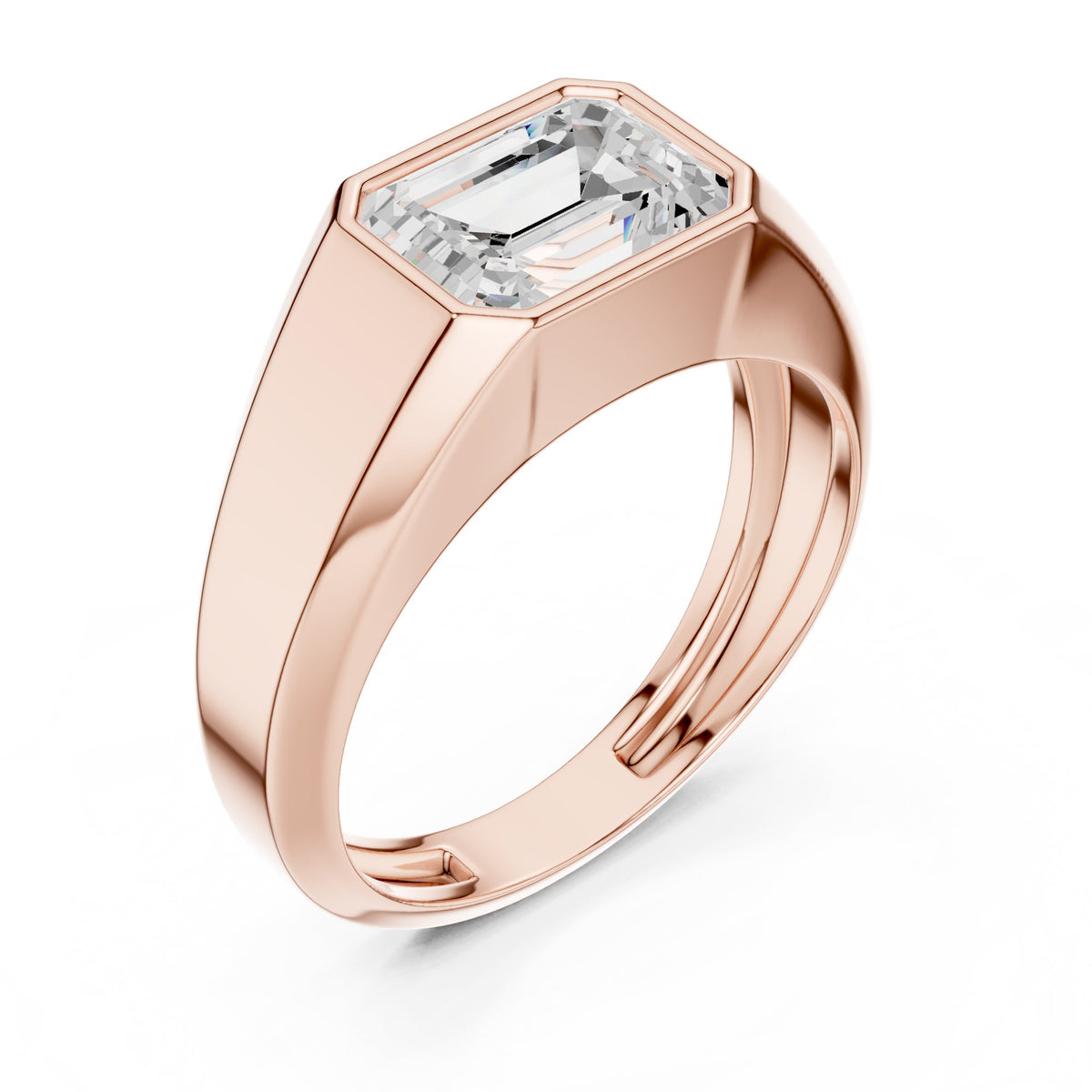 East-West Emerald Cut Diamond Signet Men's Ring