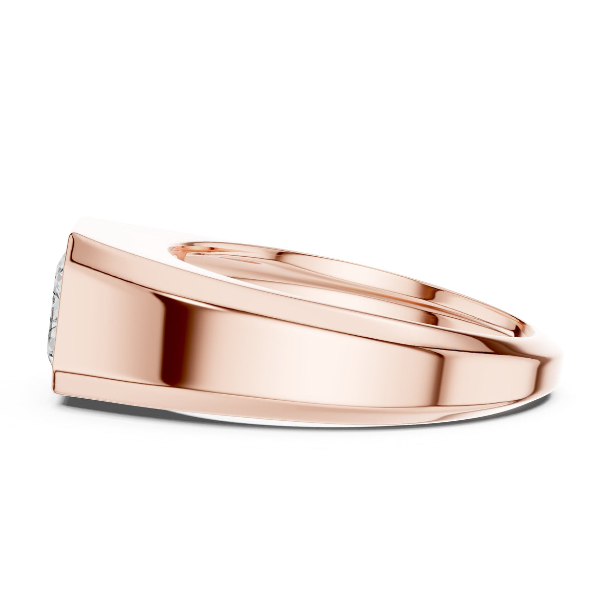 East-West Emerald Cut Diamond Signet Men's Ring in Rose Gold - VYKA Diamonds